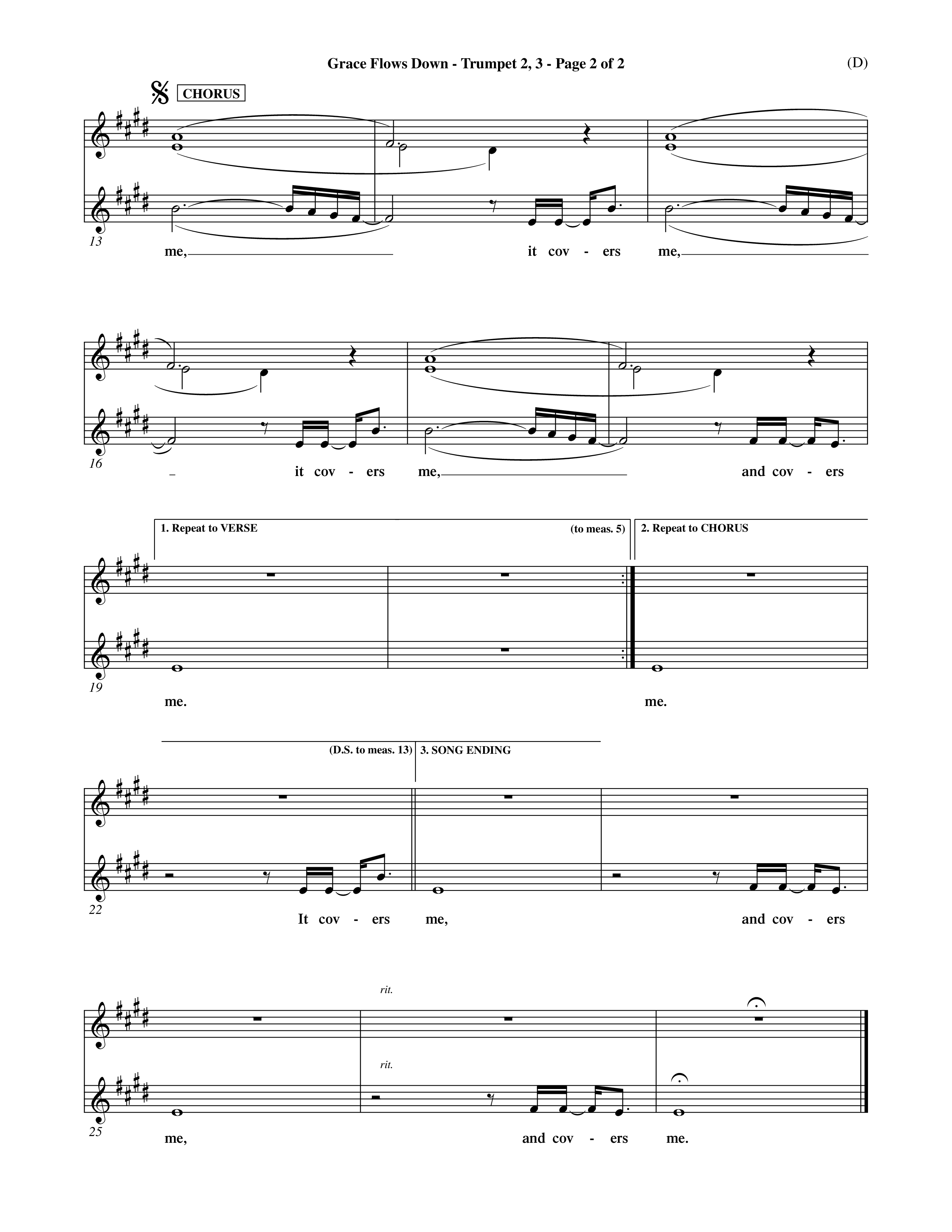 Grace Flows Down (Choral Anthem SATB) Trumpet 2/3 (Word Music Choral)