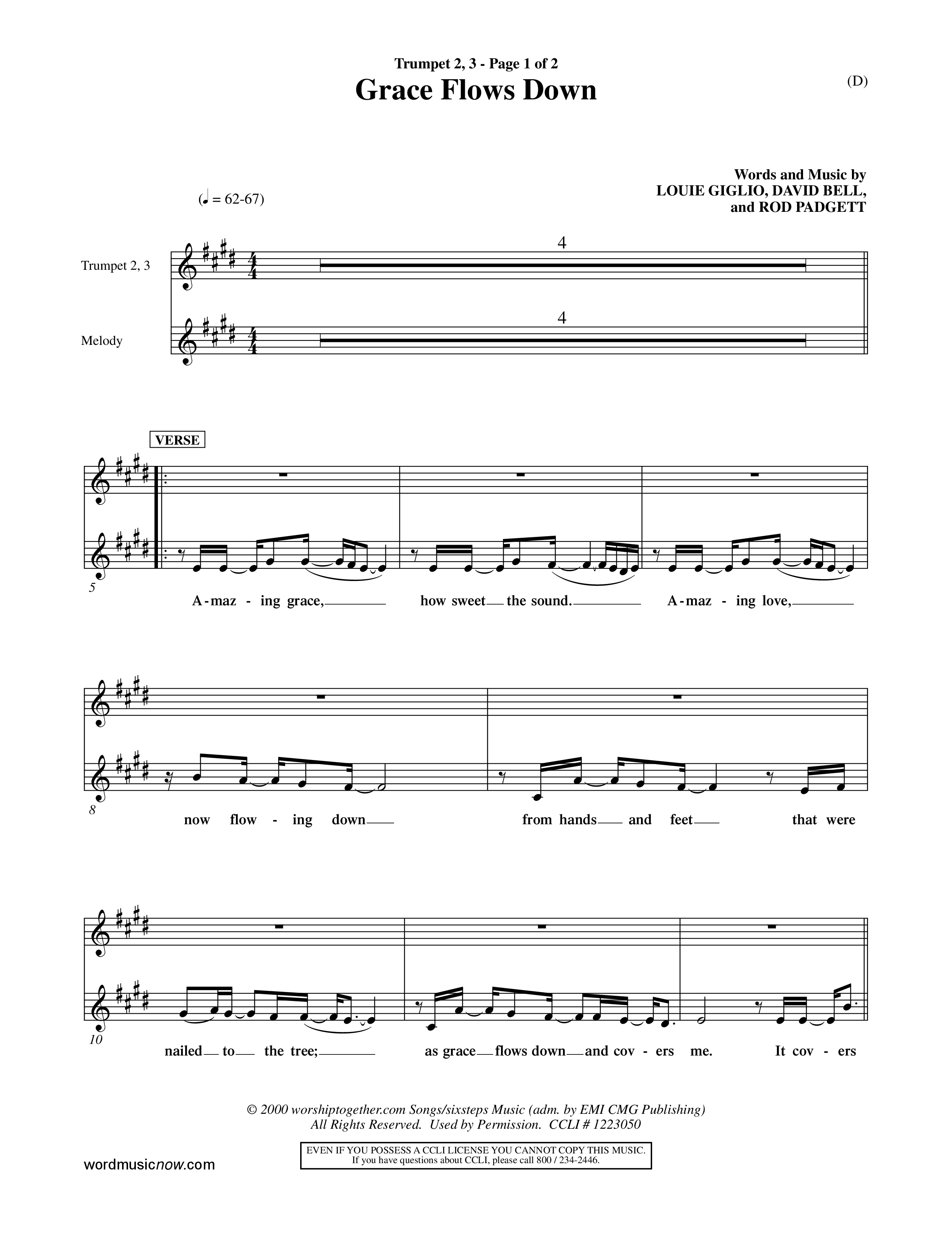 Grace Flows Down (Choral Anthem SATB) Trumpet 2/3 (Word Music Choral)