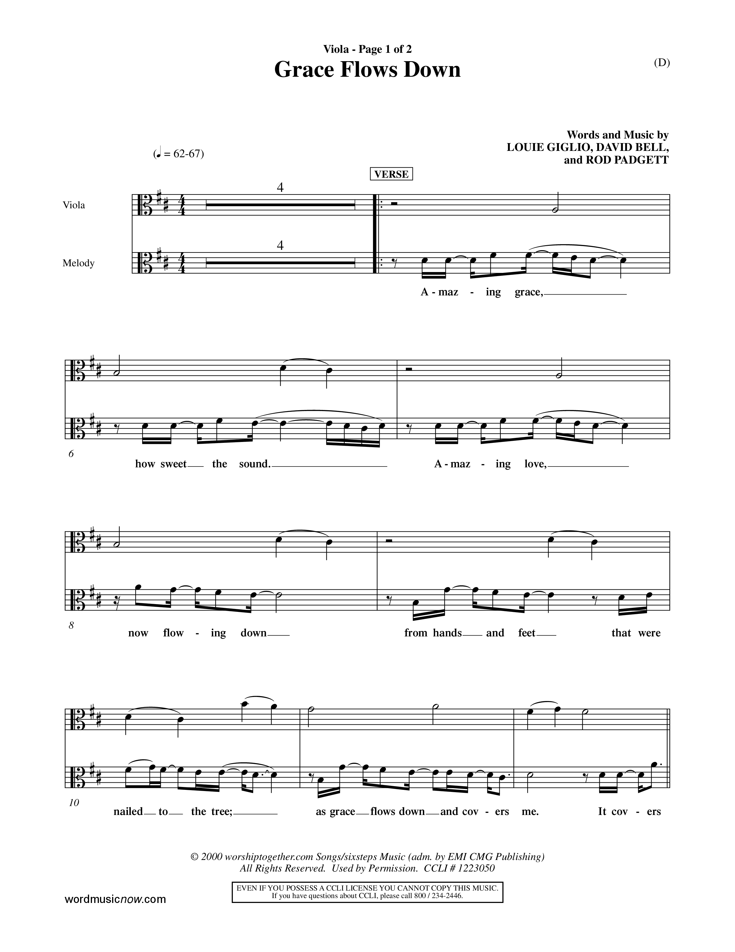 Grace Flows Down (Choral Anthem SATB) Viola (Word Music Choral)