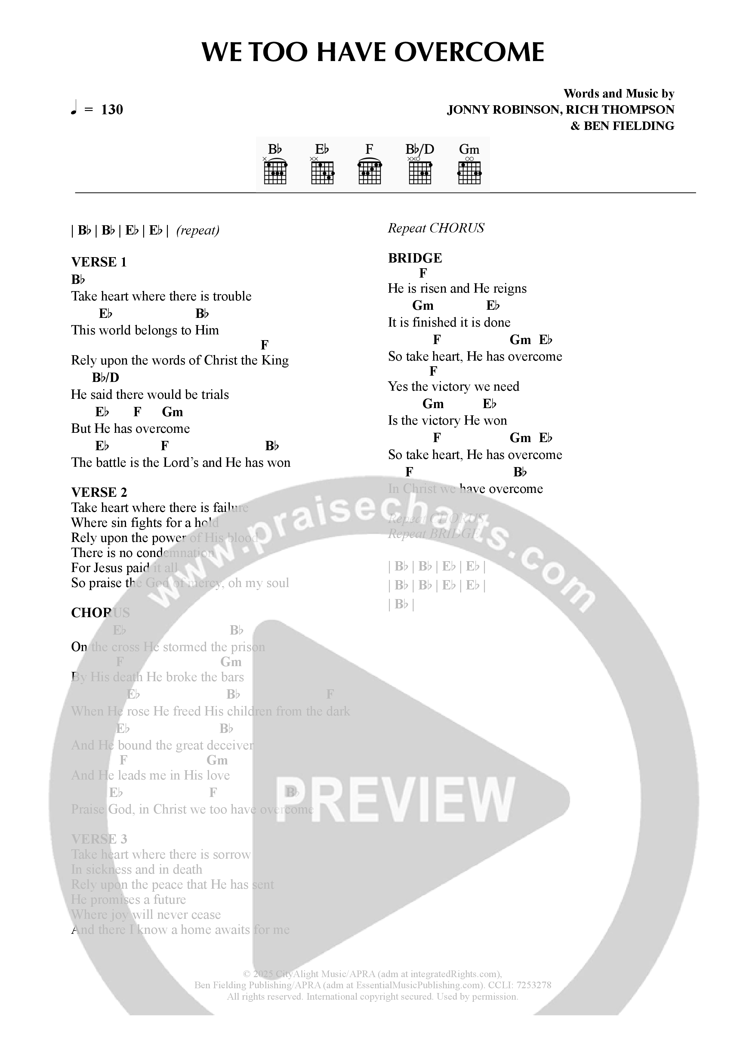 We Too Have Overcome Chord Chart (CityAlight)