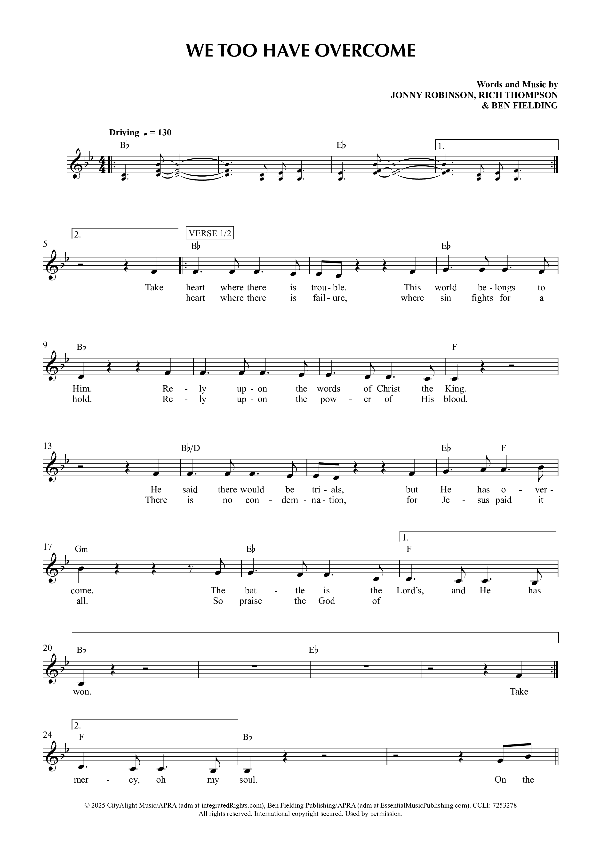 We Too Have Overcome Lead Sheet Melody (CityAlight)