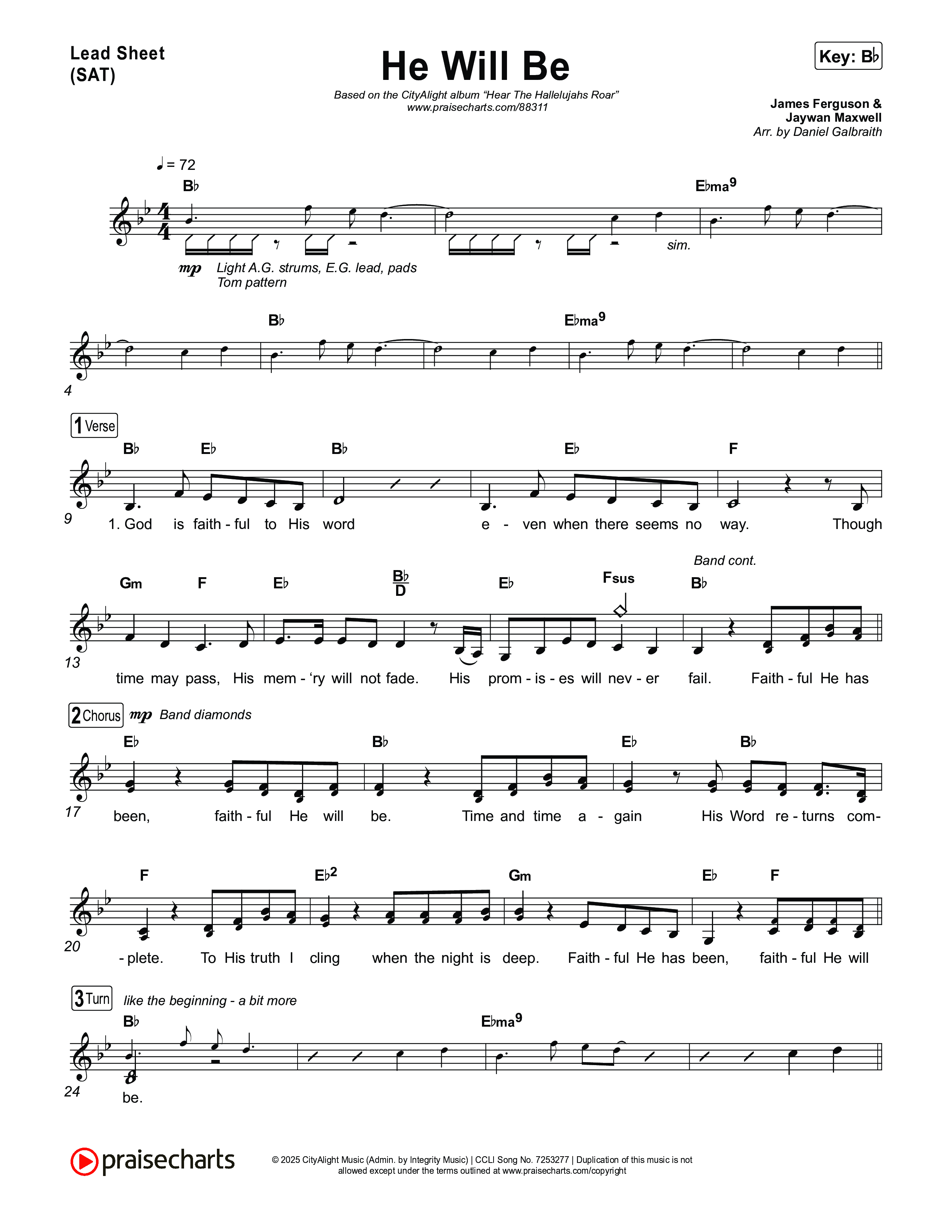 He Will Be Lead Sheet (SAT) (CityAlight)