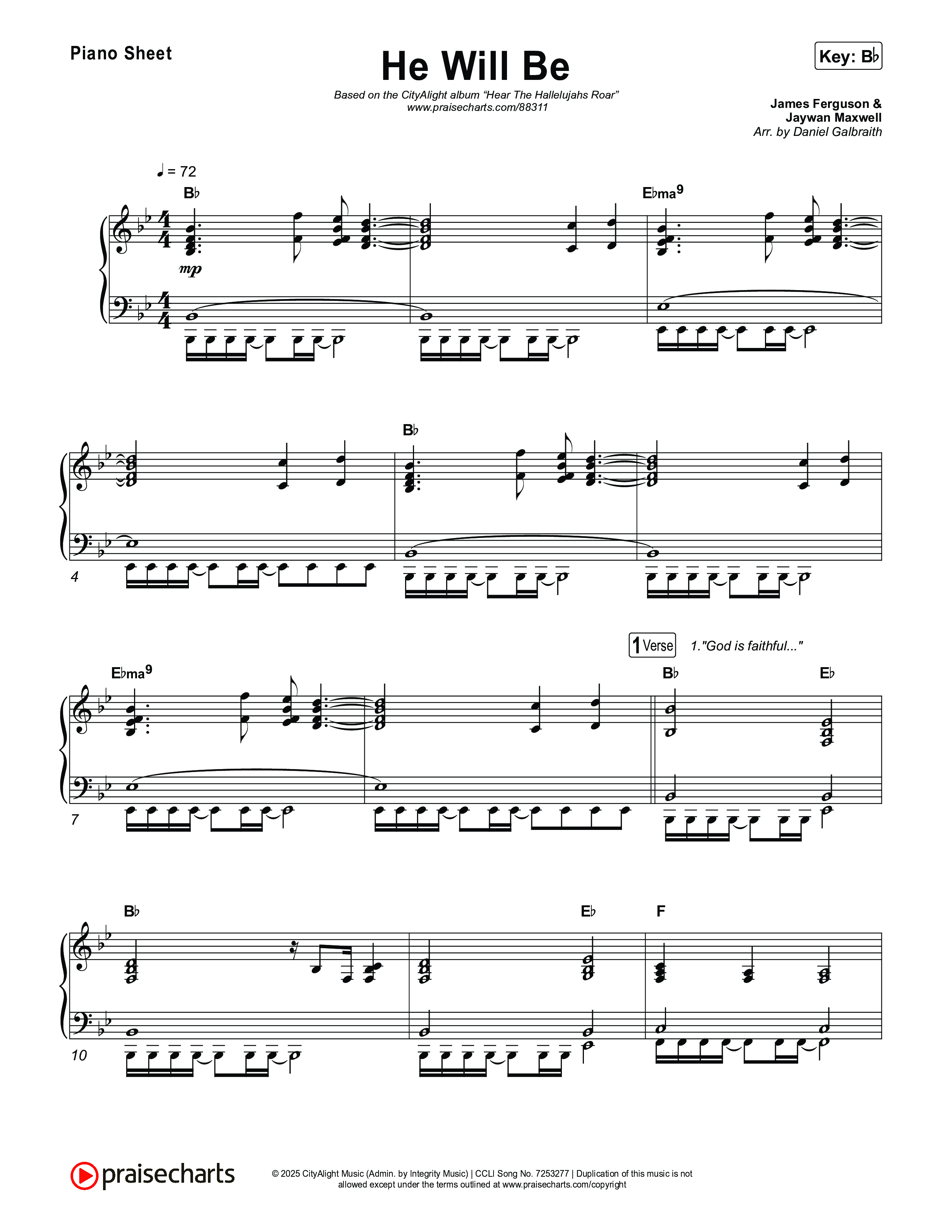 He Will Be Piano Sheet (CityAlight)