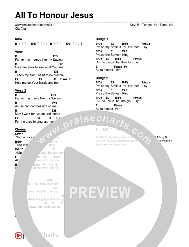 All To Honour Jesus Chords & Lyrics (CityAlight)