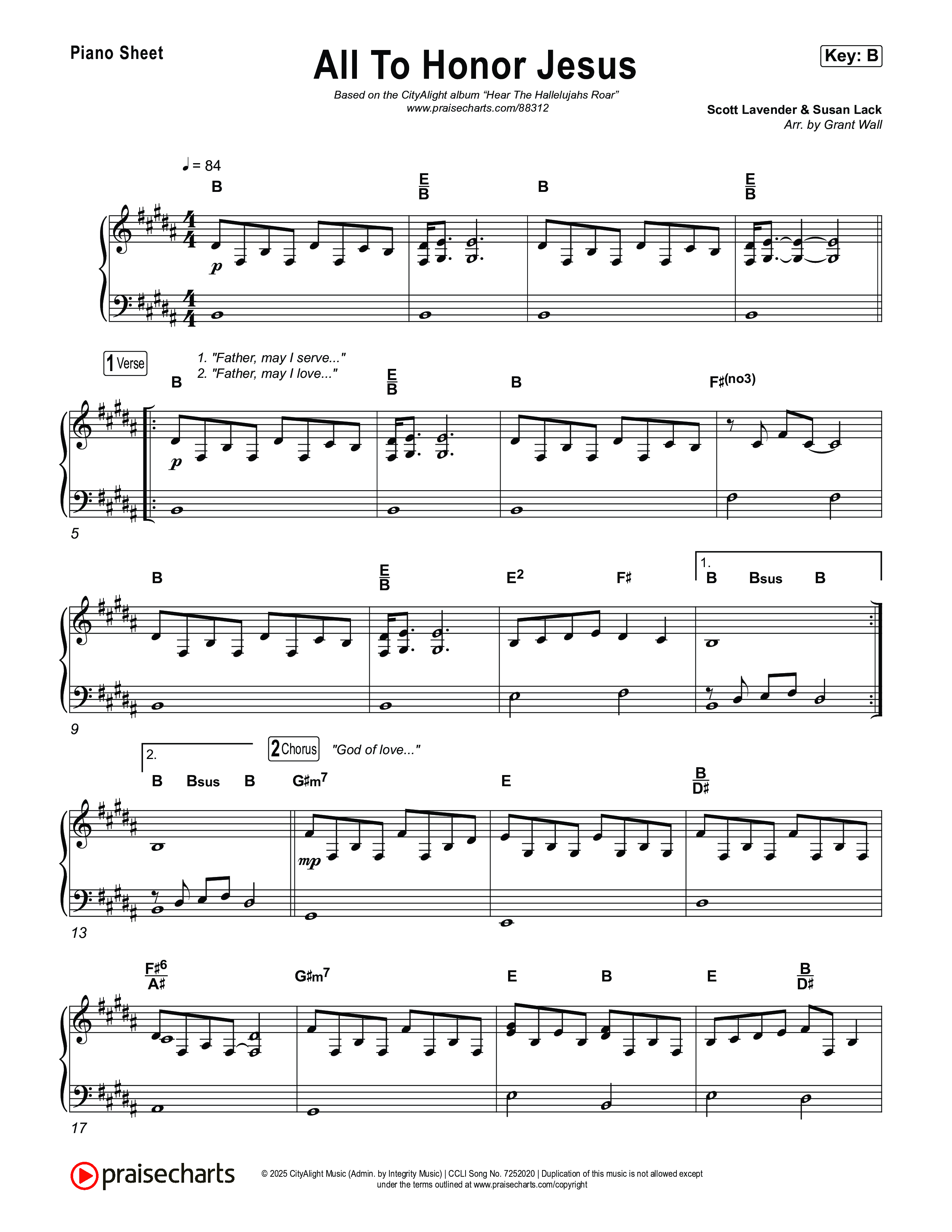 All To Honour Jesus Piano Sheet (CityAlight)