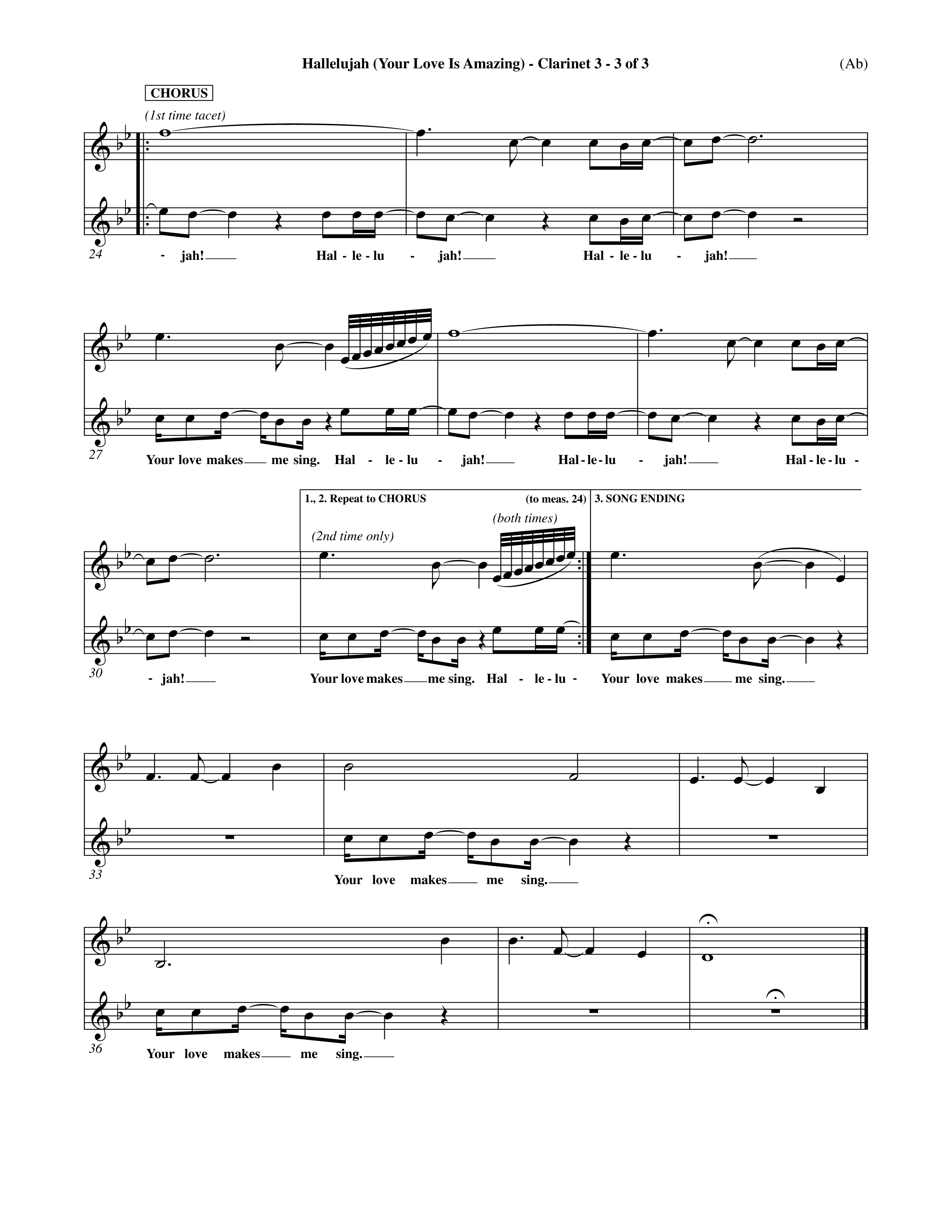 Hallelujah (Your Love Is Amazing) (Choral Anthem SATB) Clarinet 3 (Word Music Choral / Orch. Rob Howard)