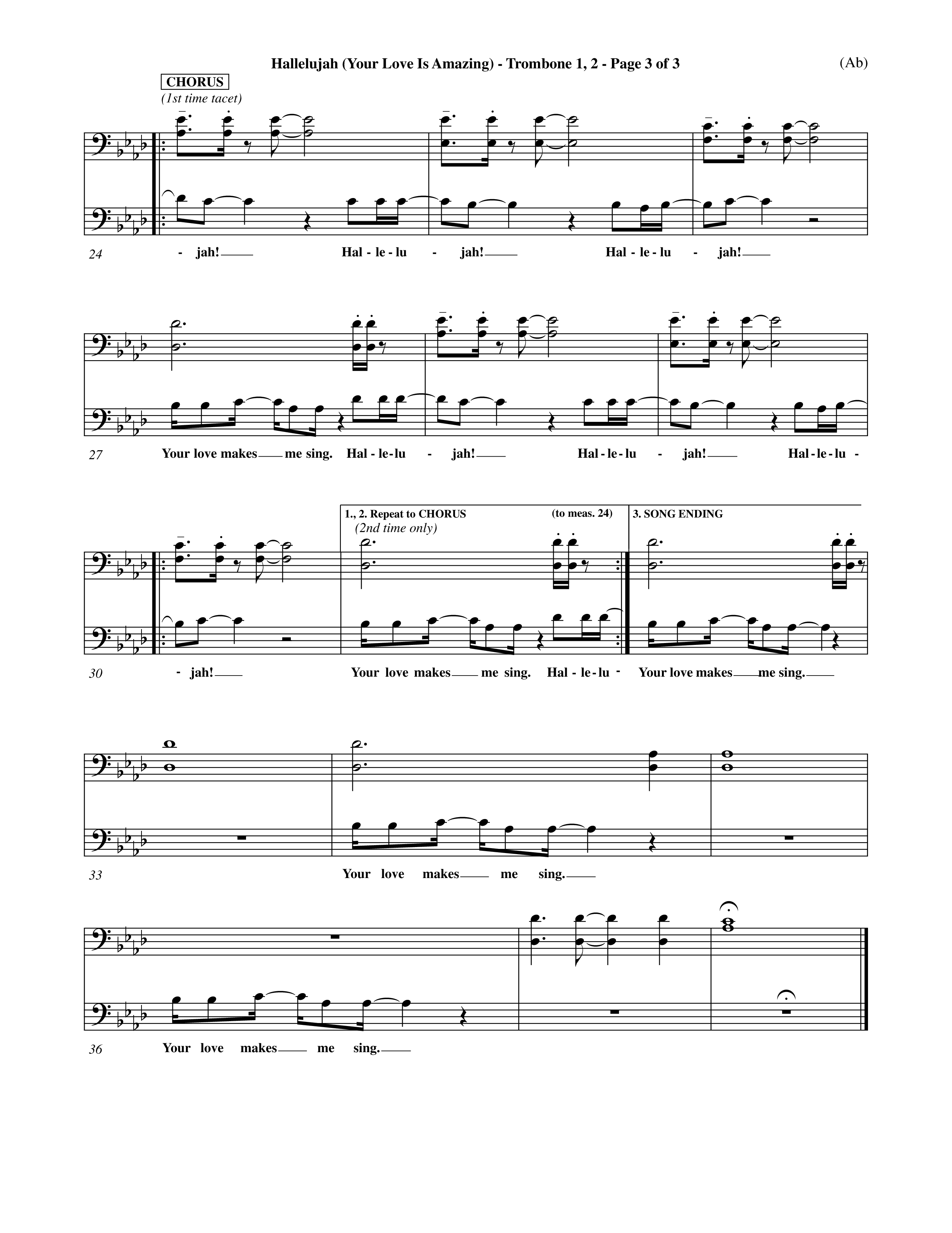 Hallelujah (Your Love Is Amazing) (Choral Anthem SATB) Trombone 1/2 (Word Music Choral / Orch. Rob Howard)