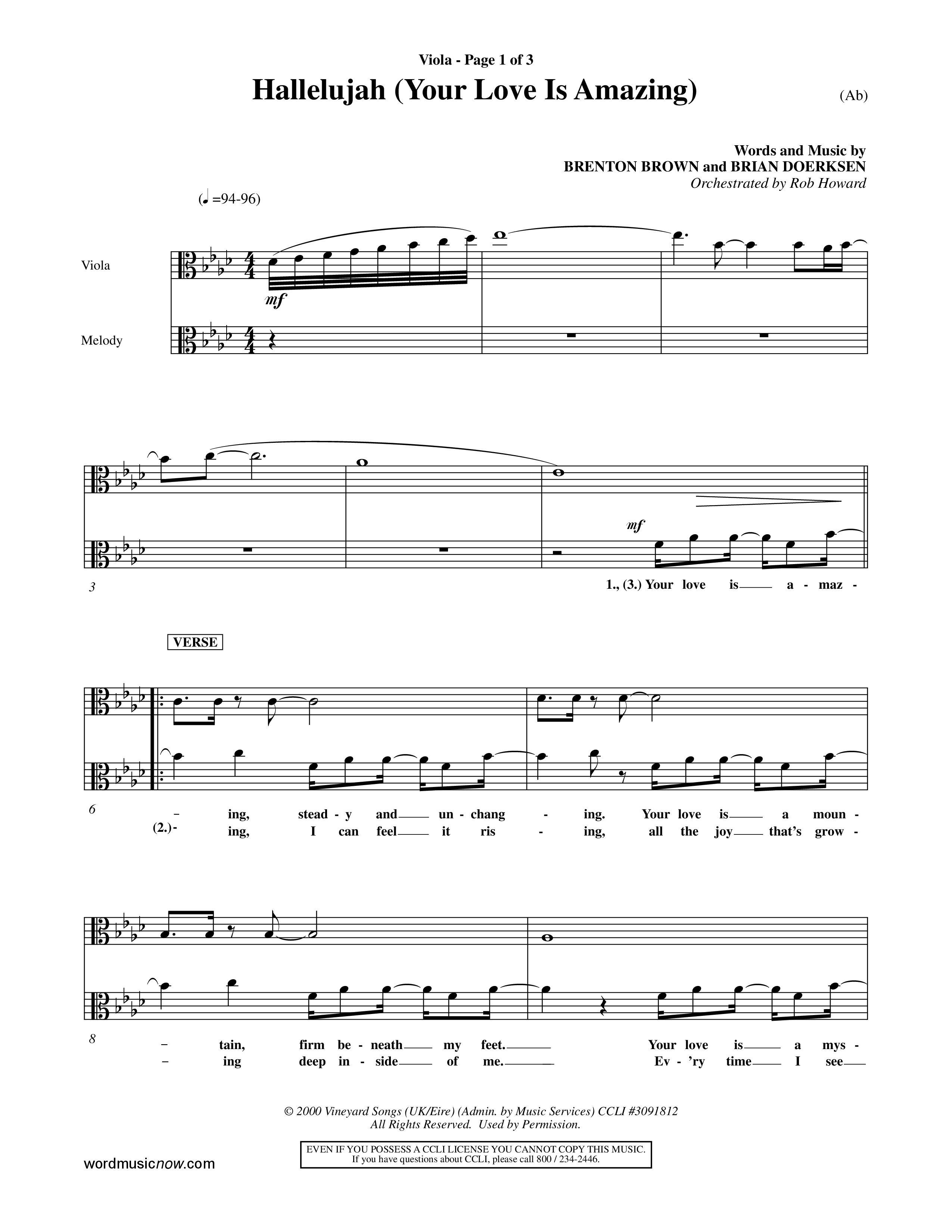 Hallelujah (Your Love Is Amazing) (Choral Anthem SATB) Viola (Word Music Choral / Orch. Rob Howard)