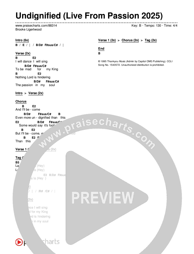 Undignified (Live From Passion 2025) Chords & Lyrics (Brooke Ligertwood)