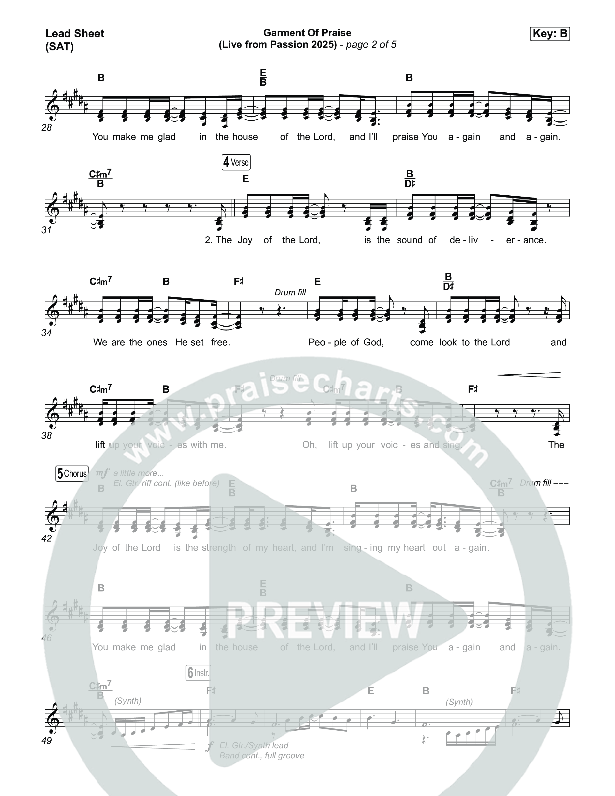 Garment Of Praise (Live From Passion 2025) Lead Sheet (SAT) (Brooke Ligertwood)