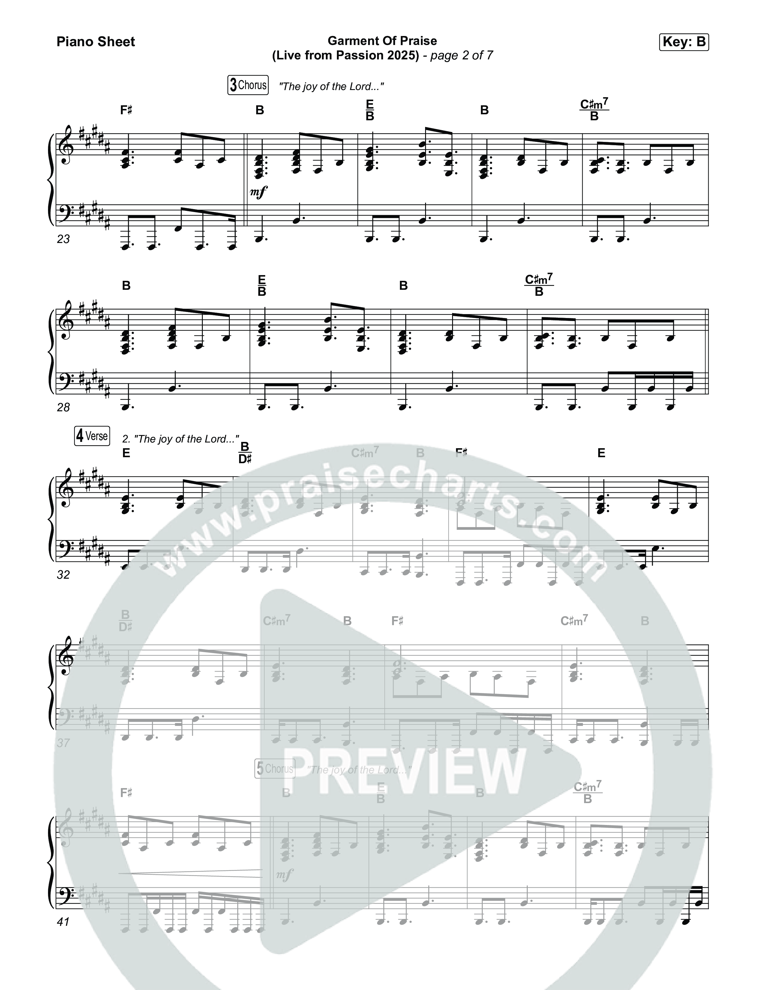 Garment Of Praise (Live From Passion 2025) Piano Sheet (Brooke Ligertwood)