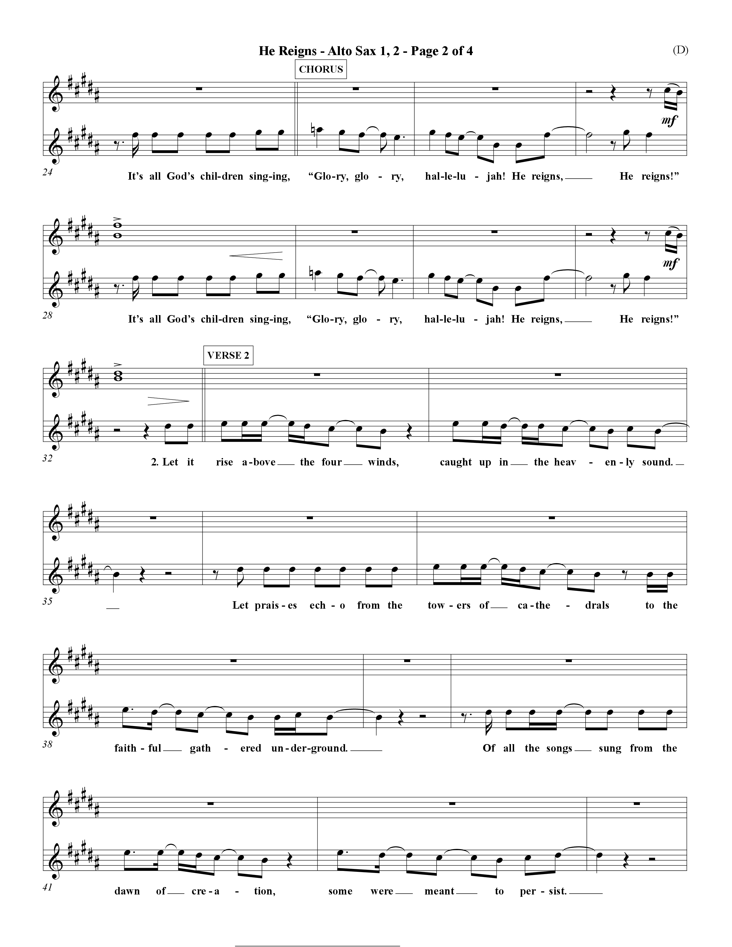 He Reigns (Choral Anthem SATB) Alto Sax 1/2 (Word Music Choral / Orch. David Winkler)