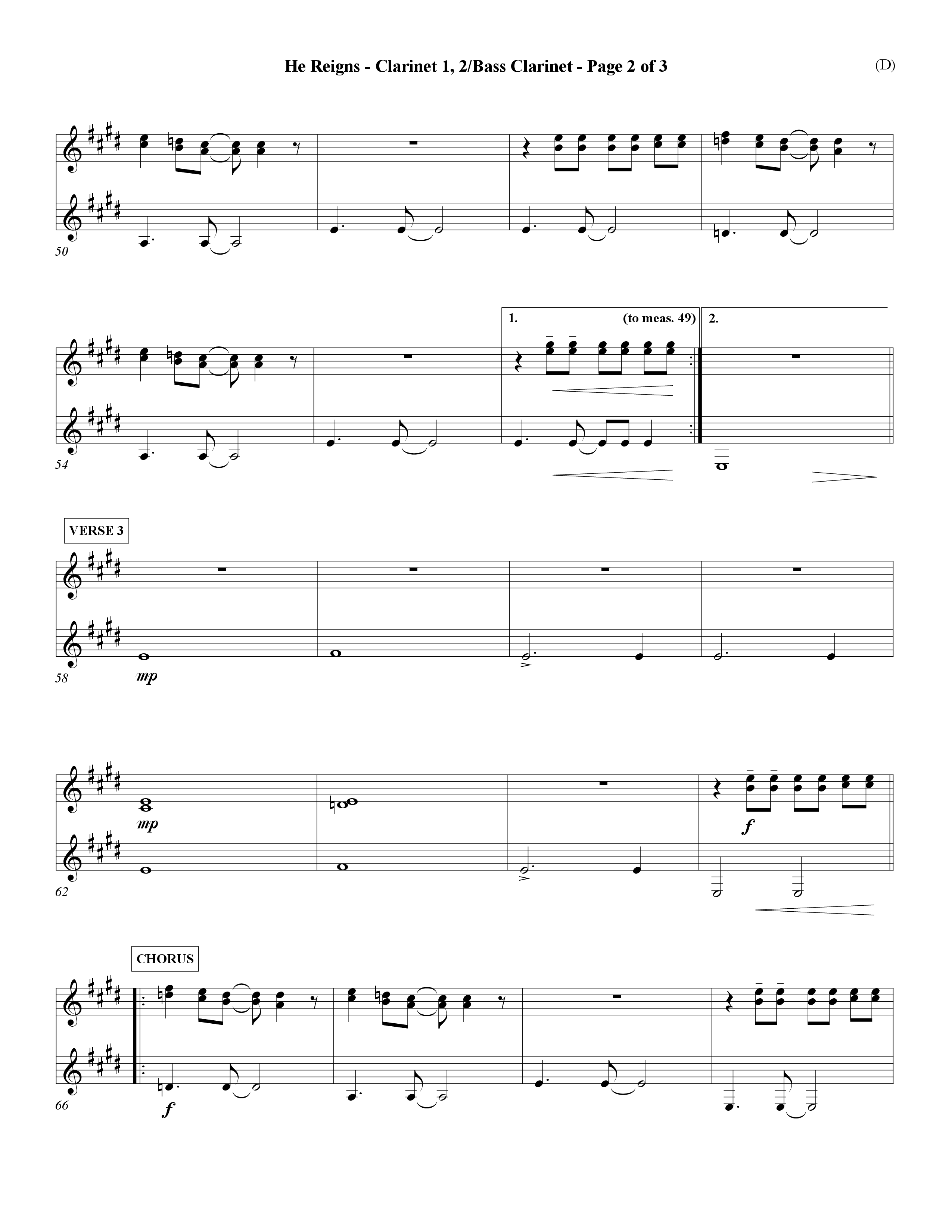 He Reigns (Choral Anthem SATB) Clarinet 1/2, Bass Clarinet (Word Music Choral / Orch. David Winkler)