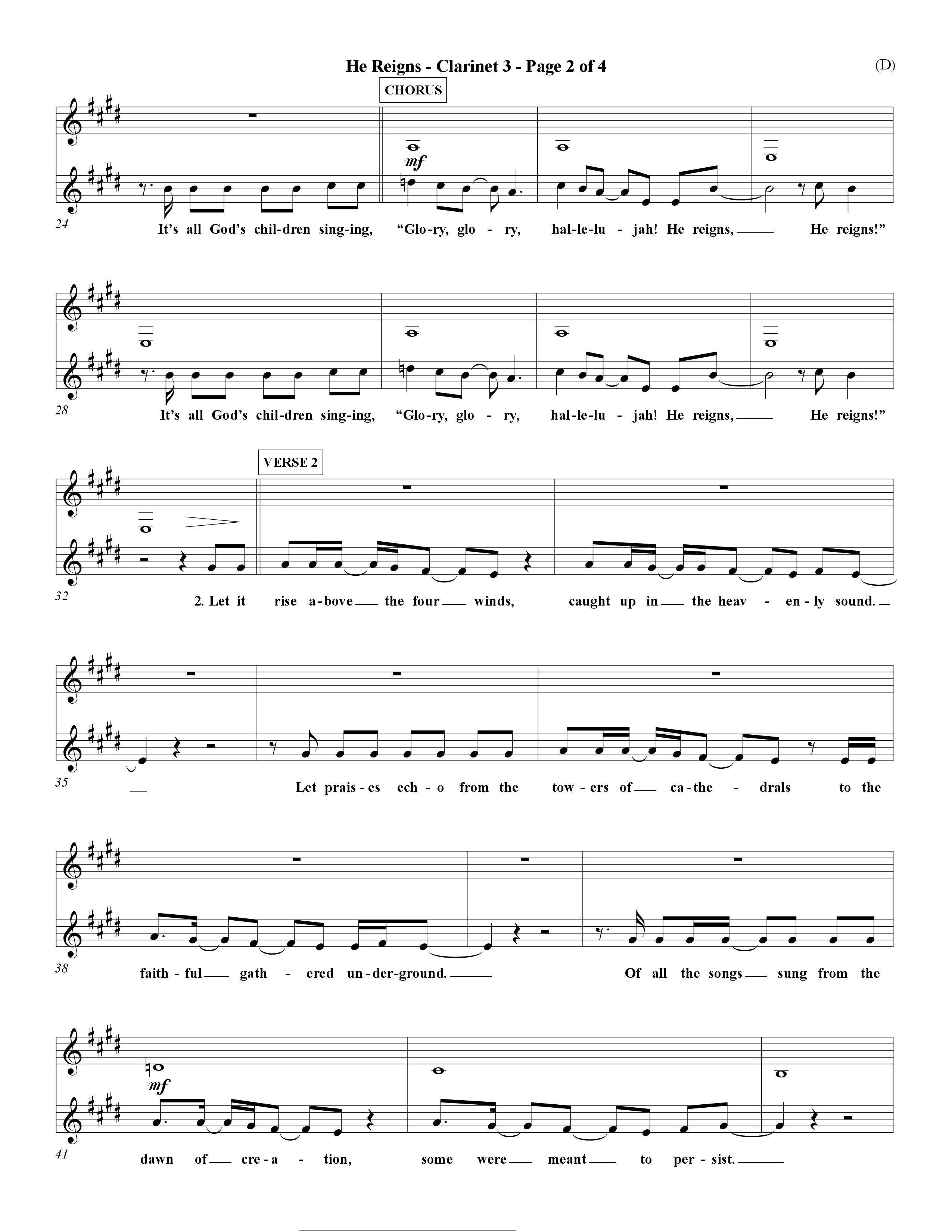 He Reigns (Choral Anthem SATB) Clarinet 3 (Word Music Choral / Orch. David Winkler)
