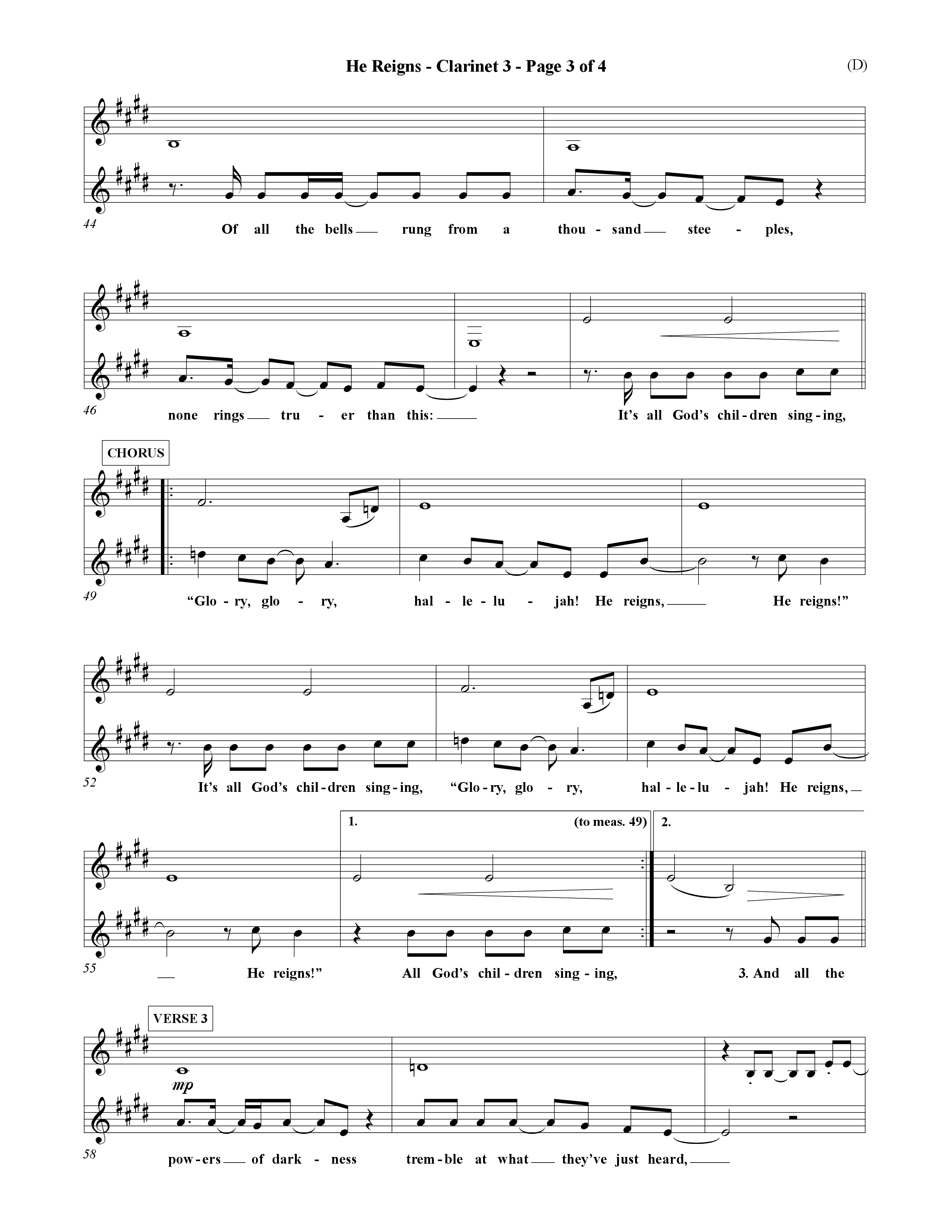 He Reigns (Choral Anthem SATB) Clarinet 3 (Word Music Choral / Orch. David Winkler)