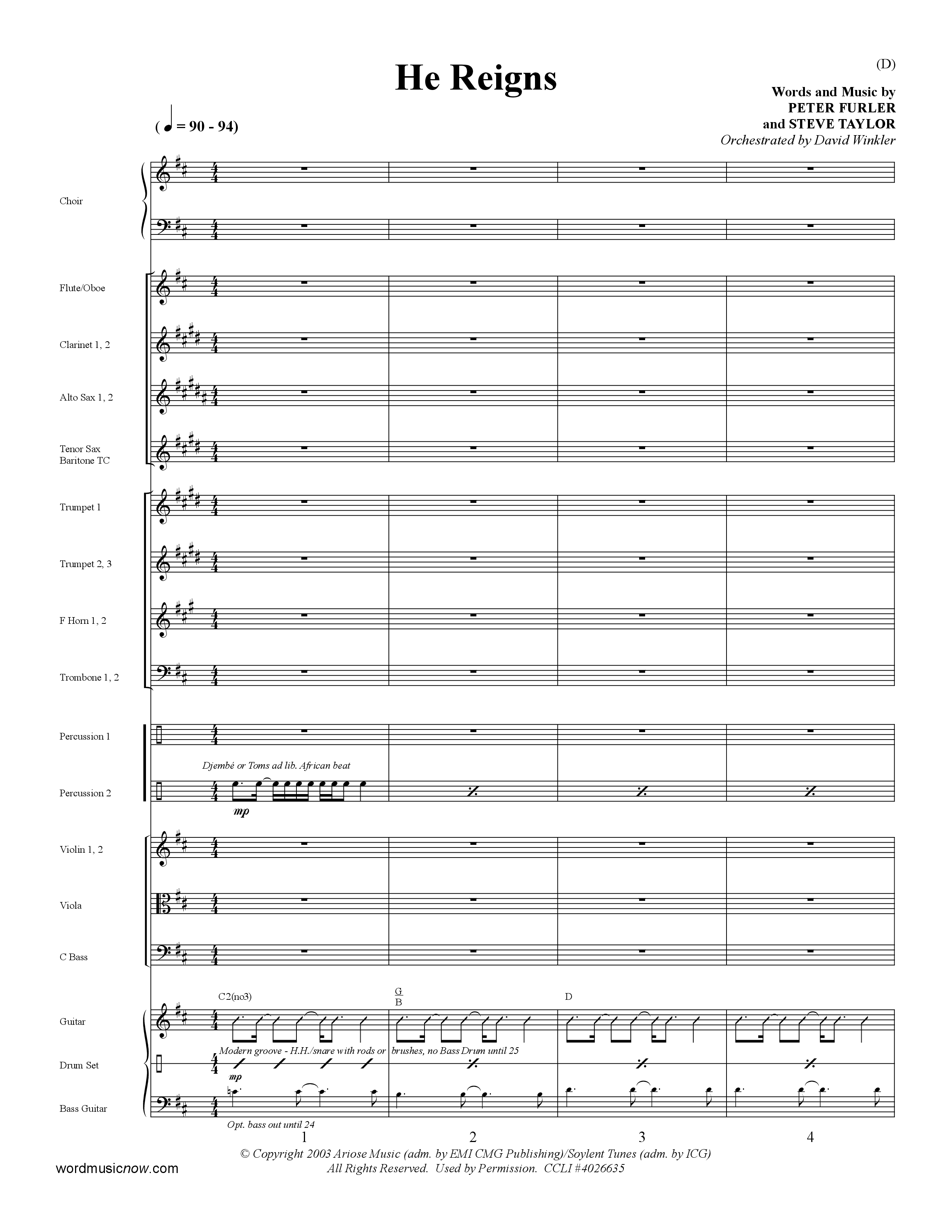 He Reigns (Choral Anthem SATB) Orchestration (Word Music Choral / Orch. David Winkler)