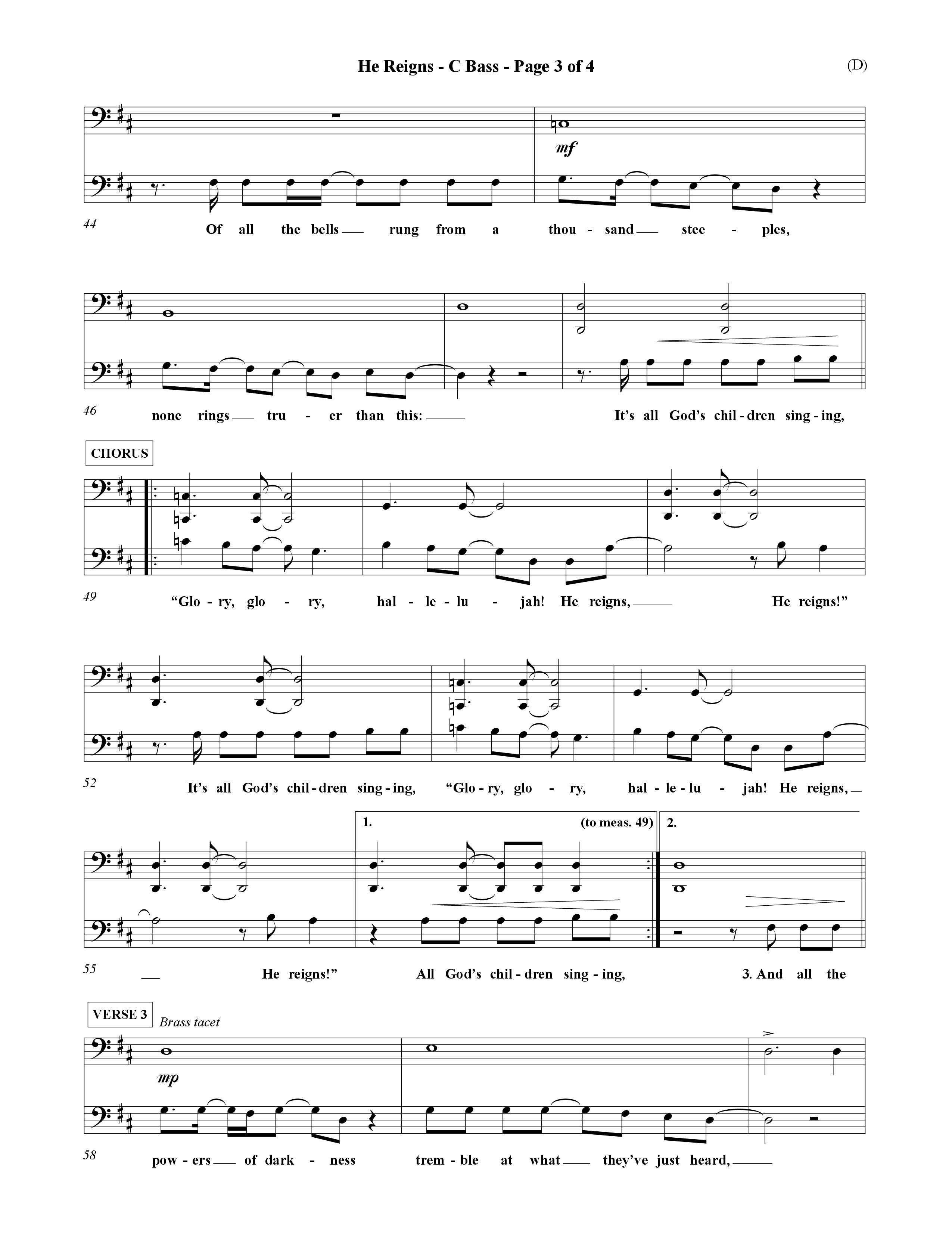 He Reigns (Choral Anthem SATB) Contrabass (Word Music Choral / Orch. David Winkler)