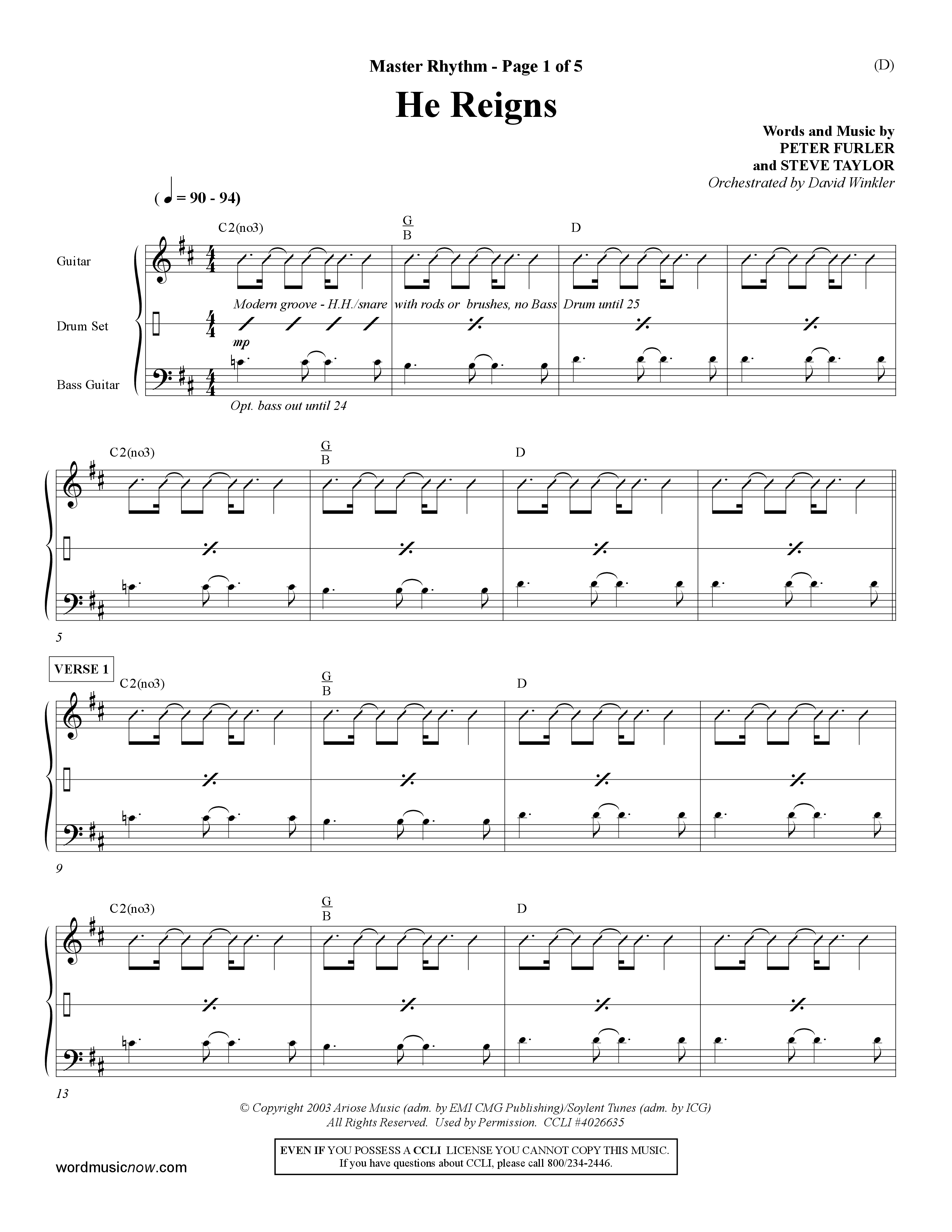 He Reigns (Choral Anthem SATB) Rhythm Chart (Word Music Choral / Orch. David Winkler)