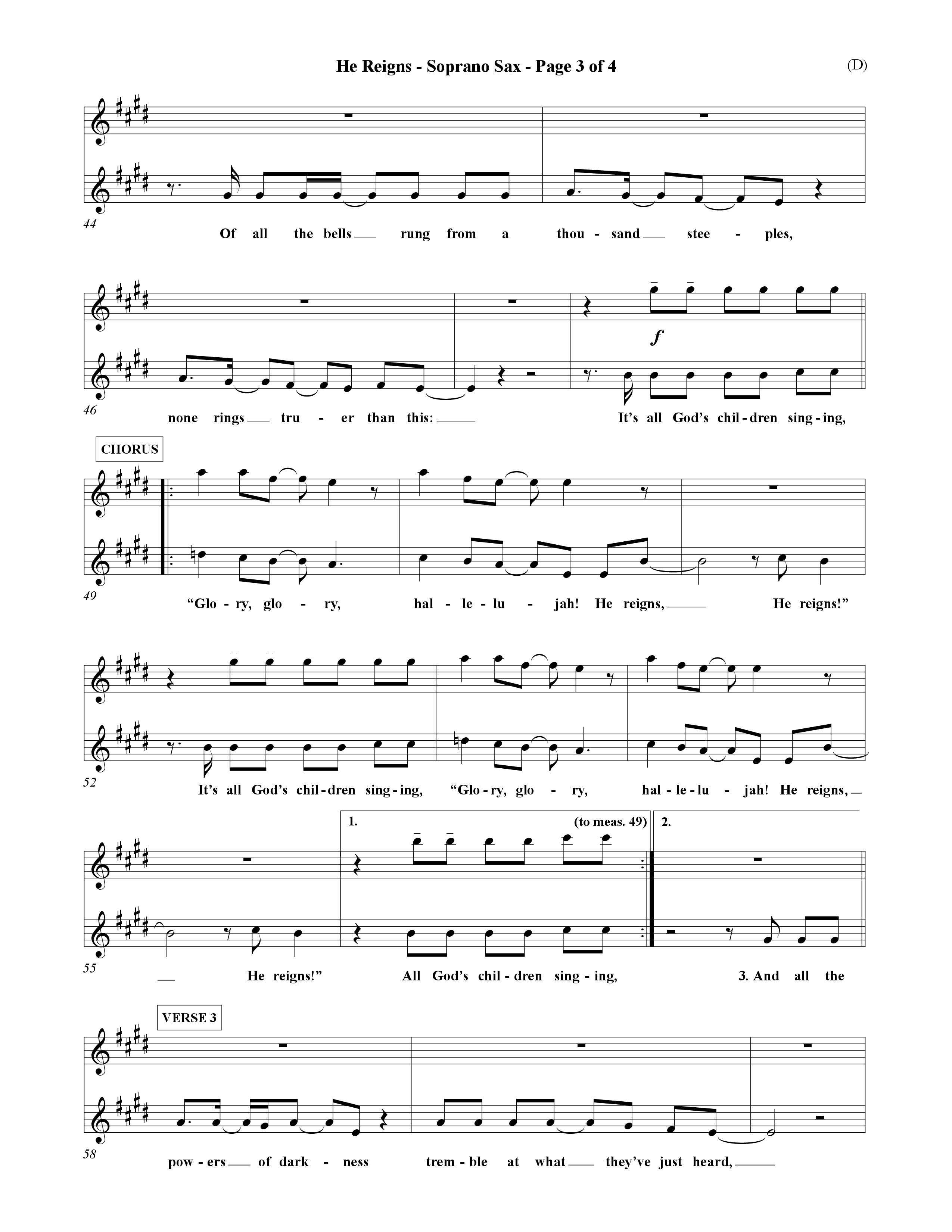 He Reigns (Choral Anthem SATB) Saxophone (Word Music Choral / Orch. David Winkler)