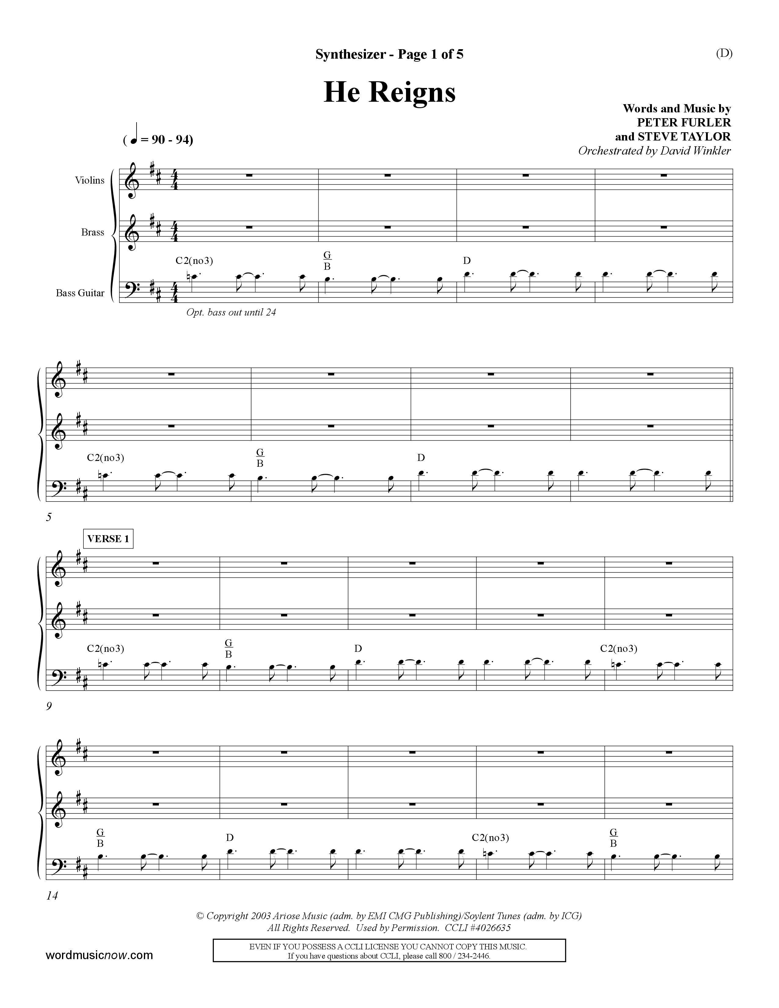 He Reigns (Choral Anthem SATB) Synth (Word Music Choral / Orch. David Winkler)