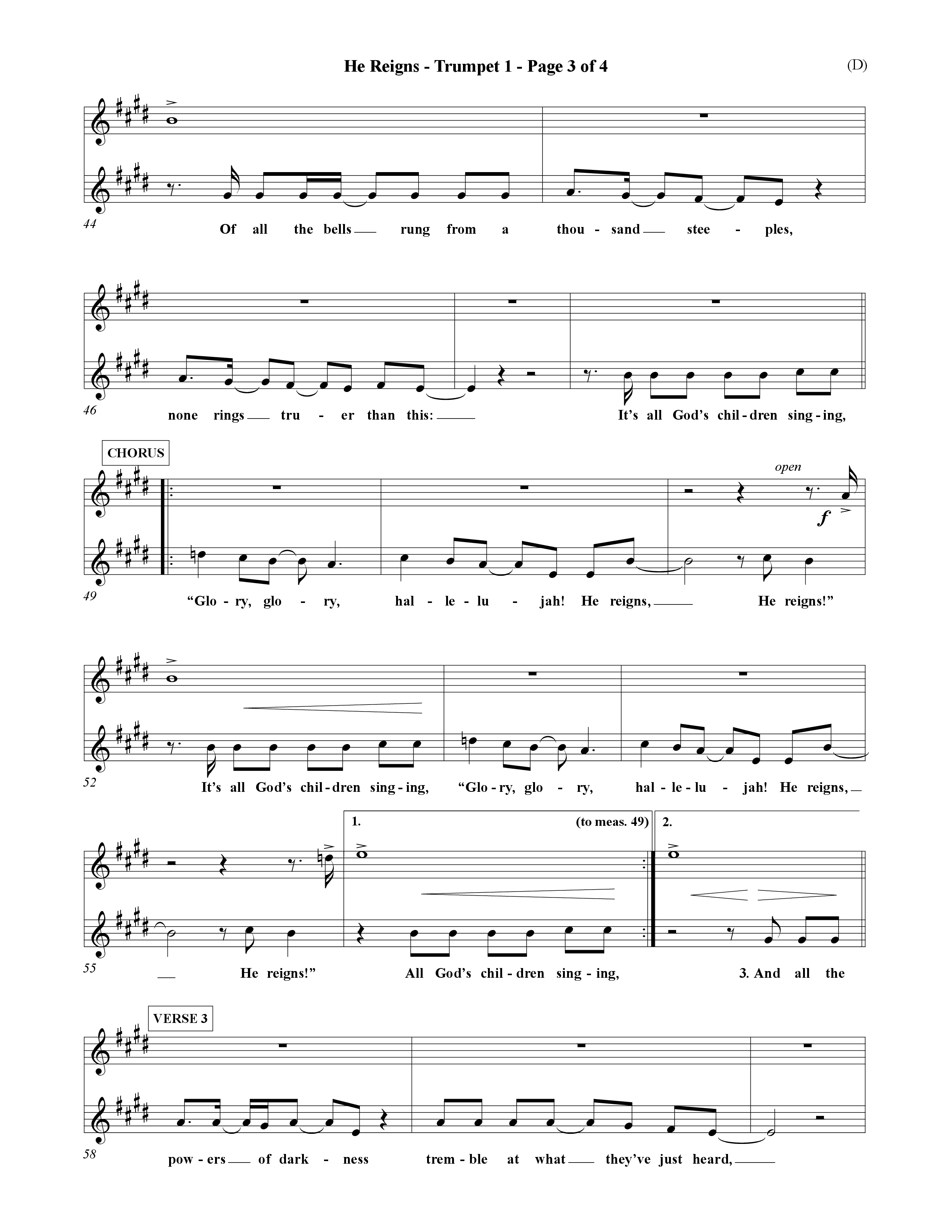 He Reigns (Choral Anthem SATB) Trumpet 1 (Word Music Choral / Orch. David Winkler)