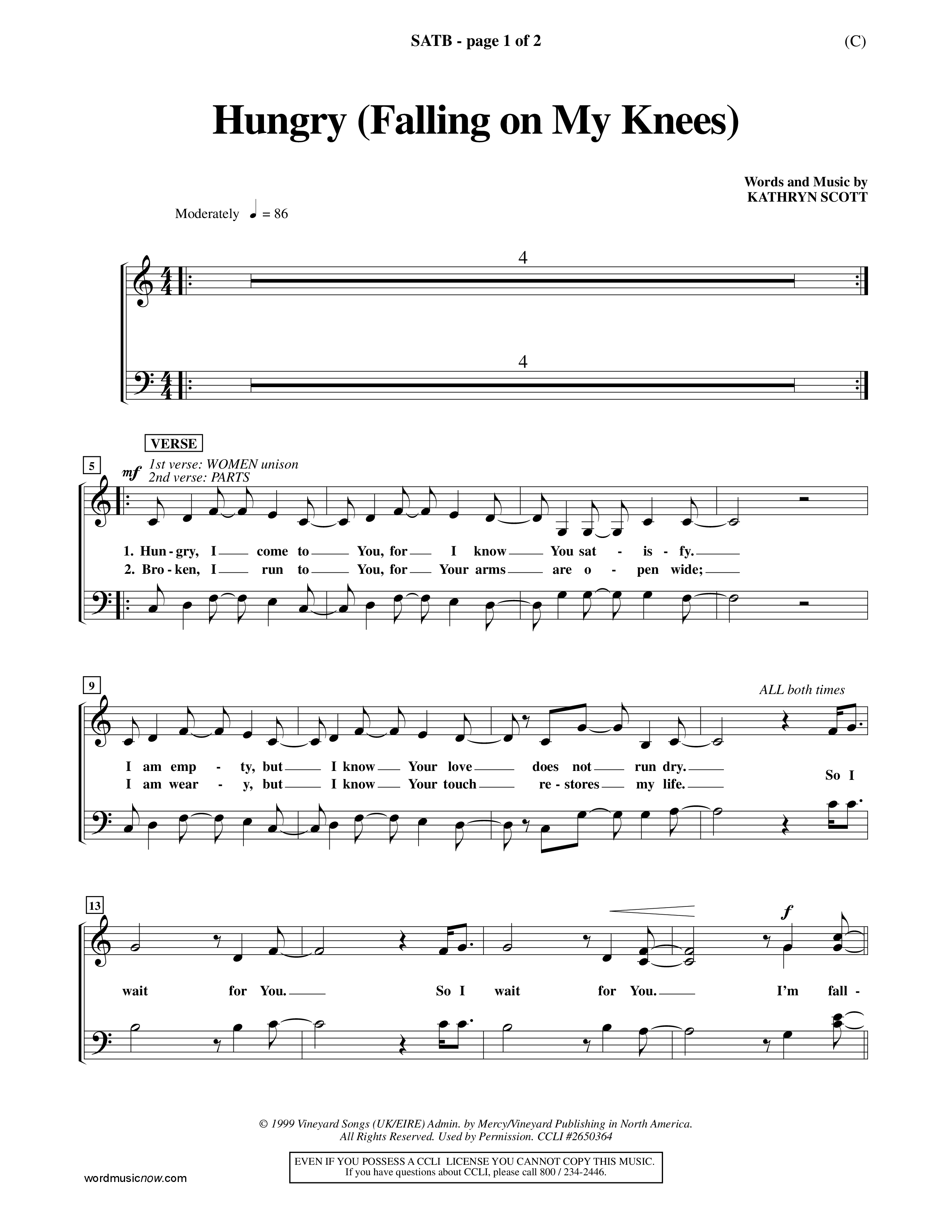 Hungry (Falling On My Knees) (Choral Anthem SATB) Choir Sheet (SATB) (Word Music Choral / Orch. Scott Harris)