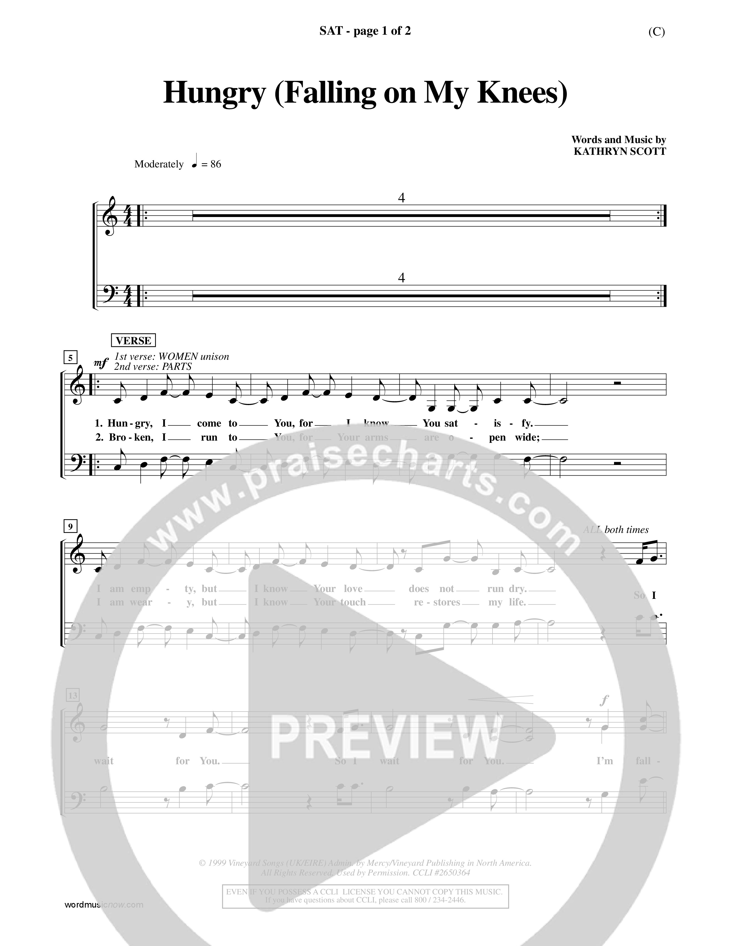 Hungry (Falling On My Knees) (Choral Anthem SATB) Choir Sheet (SATB) (Word Music Choral / Orch. Scott Harris)