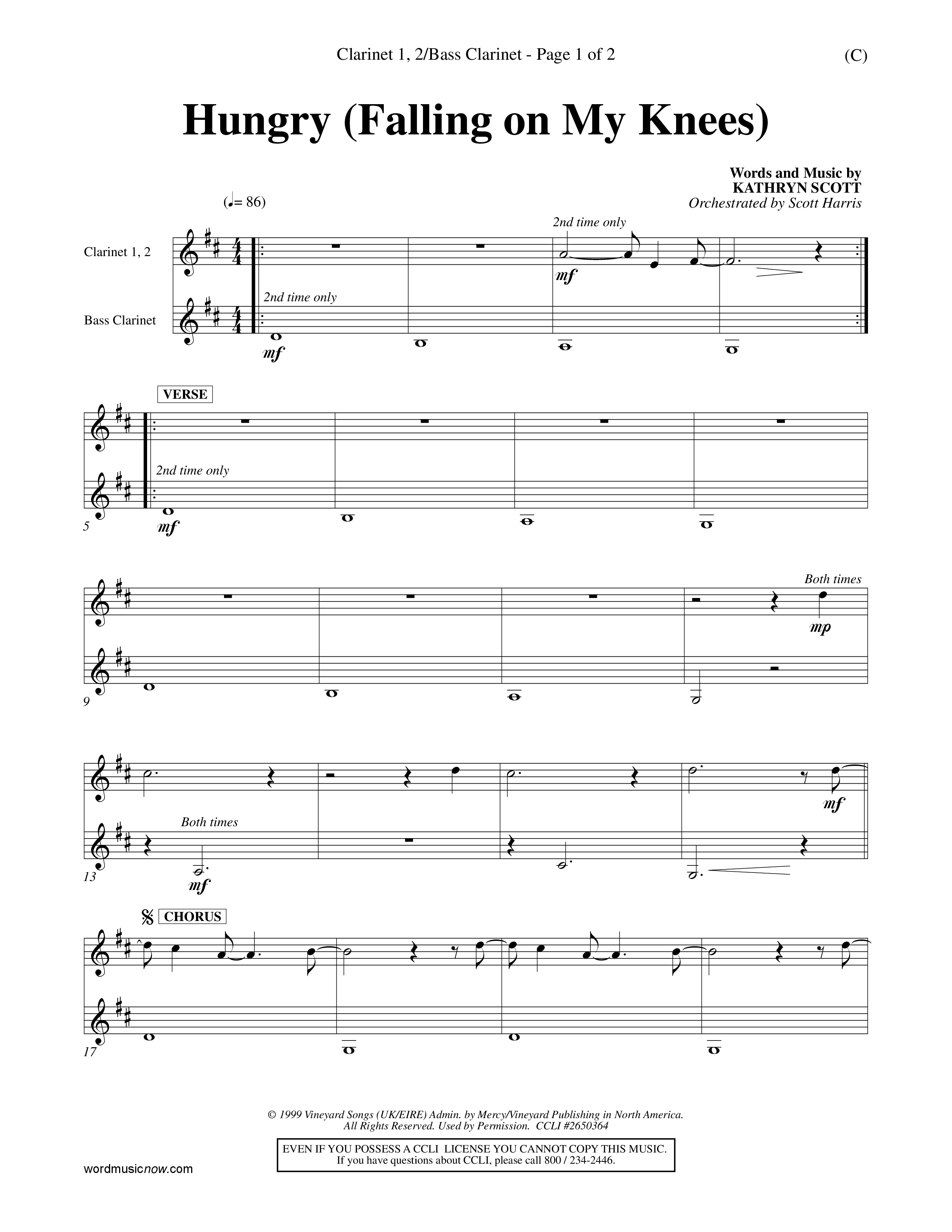Hungry (Falling On My Knees) (Choral Anthem SATB) Clarinet 1/2, Bass Clarinet (Word Music Choral / Orch. Scott Harris)