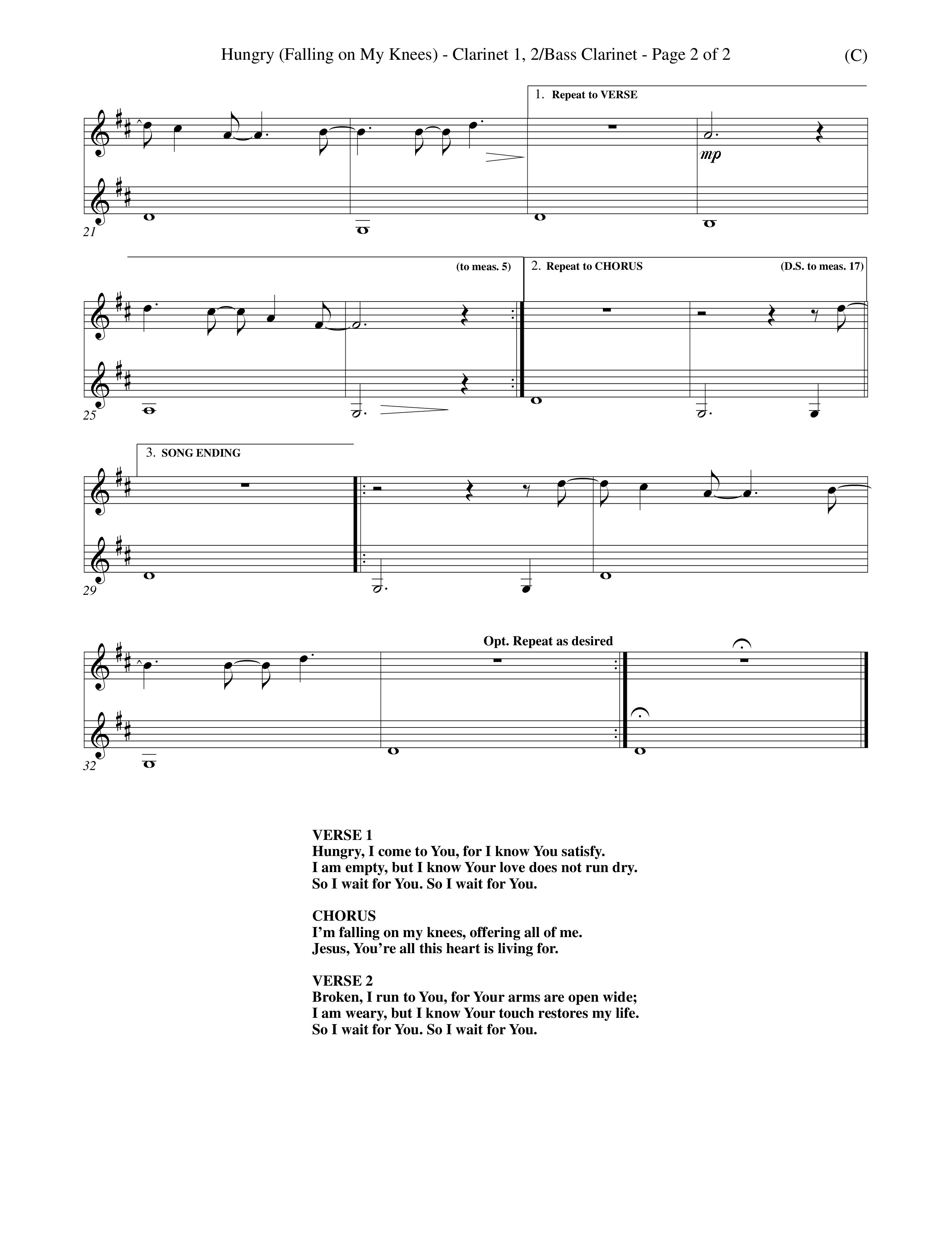 Hungry (Falling On My Knees) (Choral Anthem SATB) Clarinet 1/2, Bass Clarinet (Word Music Choral / Orch. Scott Harris)