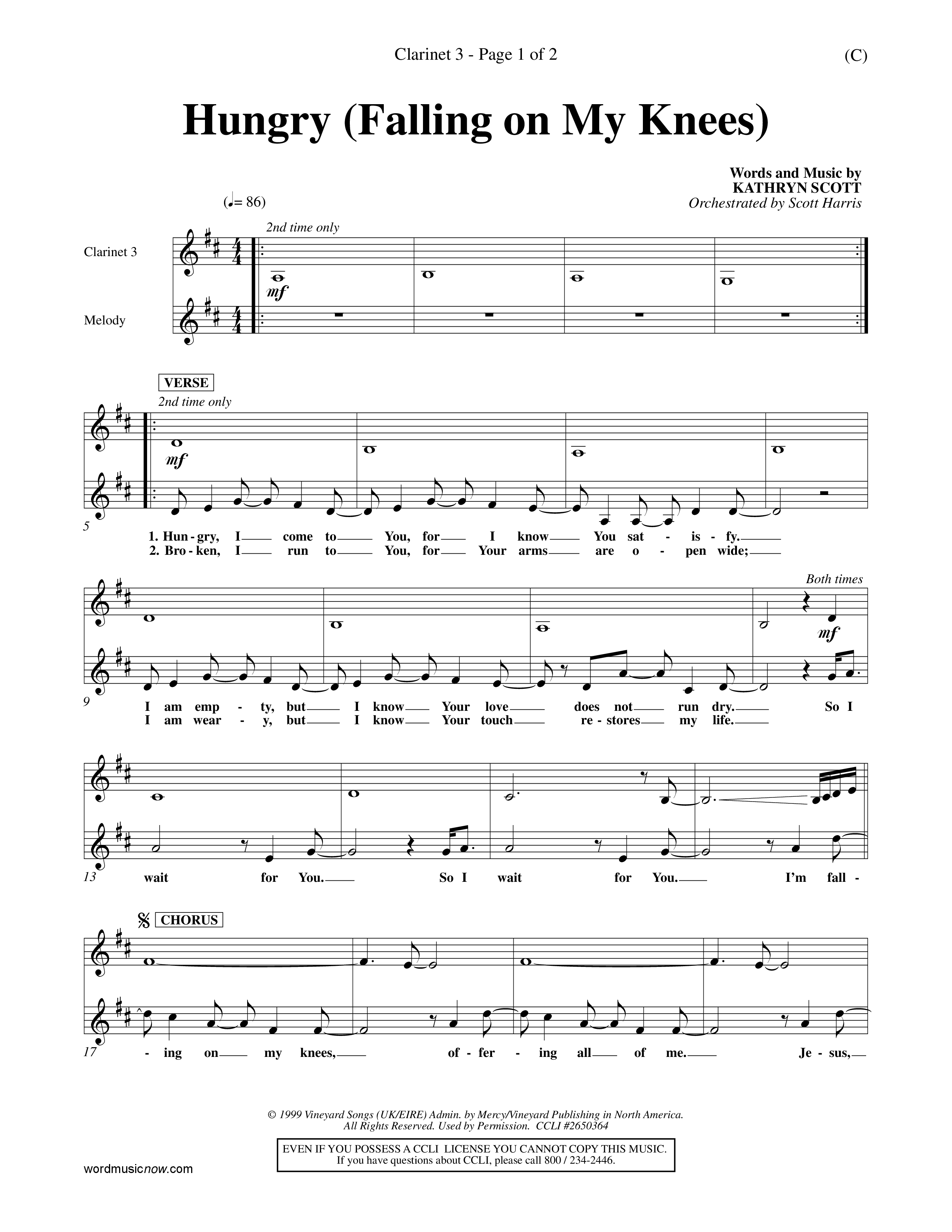 Hungry (Falling On My Knees) (Choral Anthem SATB) Clarinet 3 (Word Music Choral / Orch. Scott Harris)