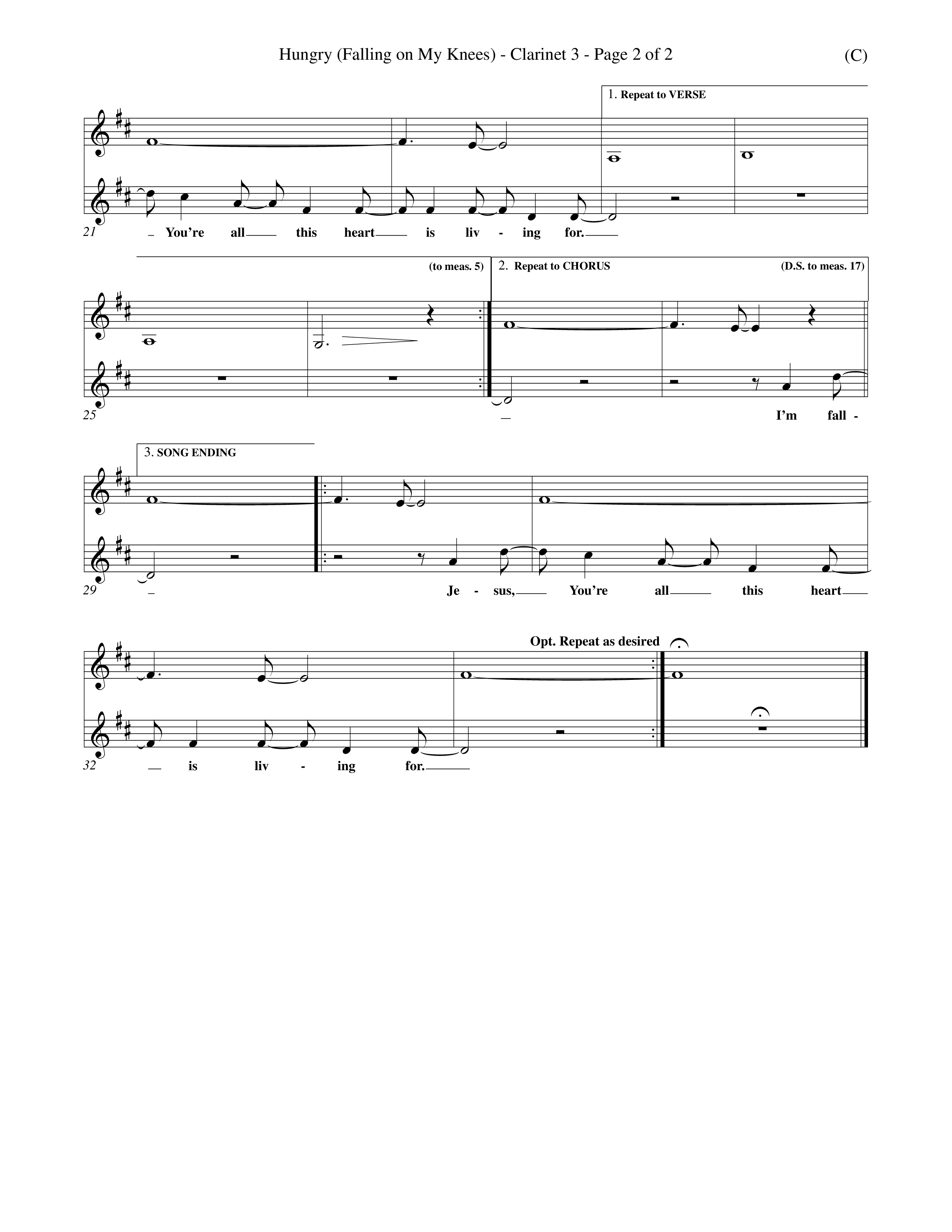 Hungry (Falling On My Knees) (Choral Anthem SATB) Clarinet 3 (Word Music Choral / Orch. Scott Harris)