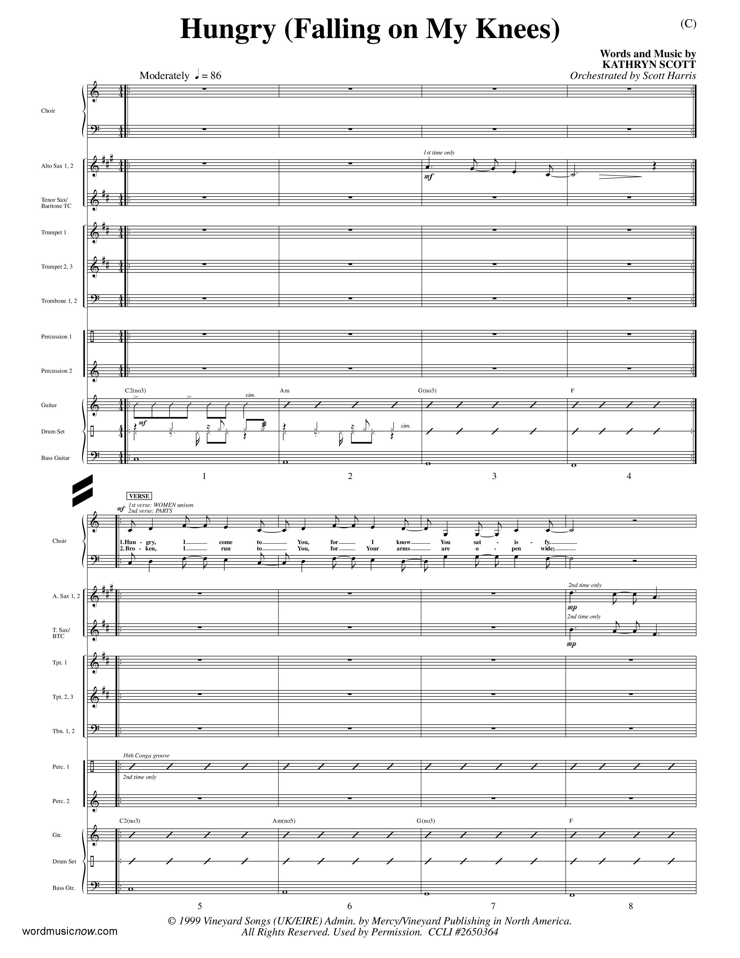 Hungry (Falling On My Knees) (Choral Anthem SATB) PraiseBand (incl. Brass) (Word Music Choral / Orch. Scott Harris)