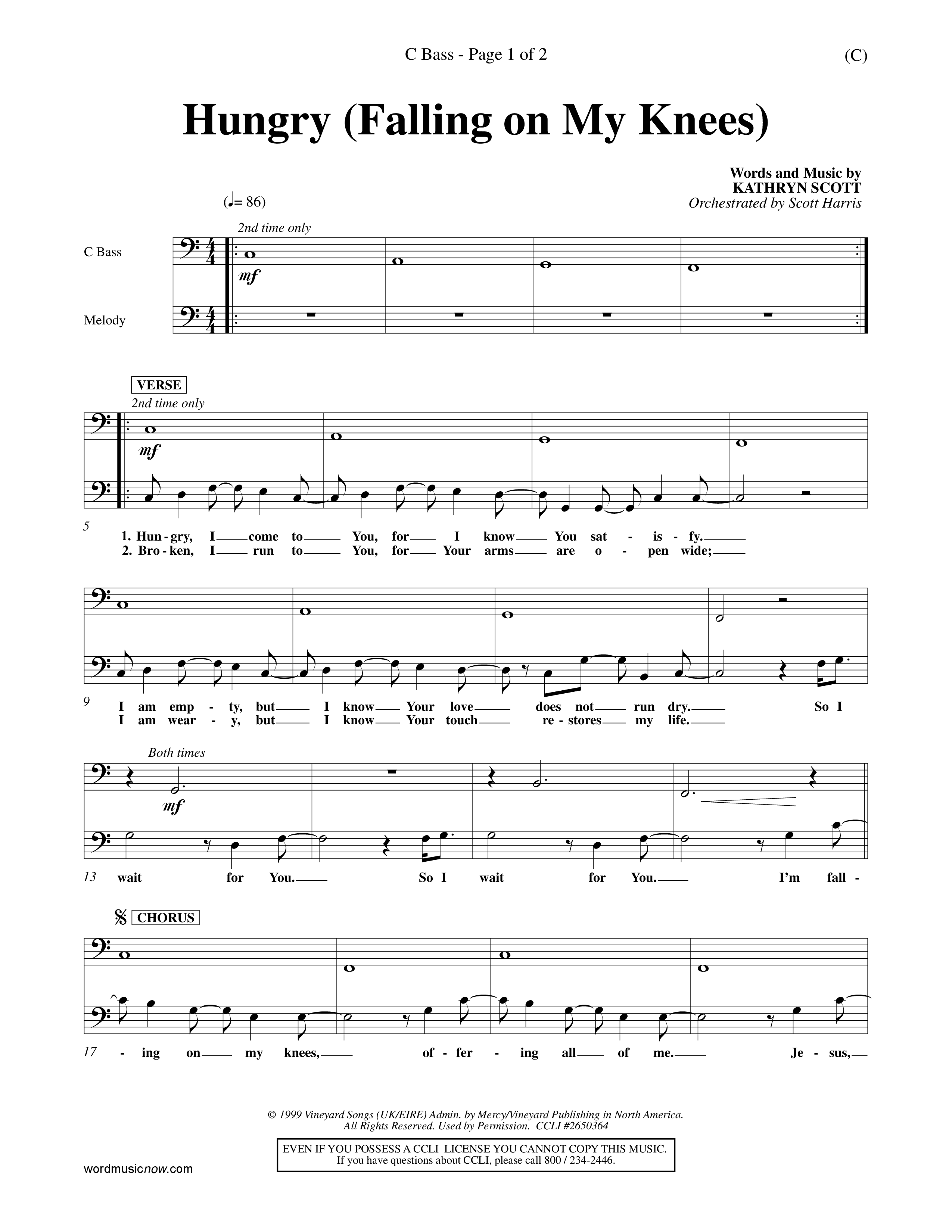 Hungry (Falling On My Knees) (Choral Anthem SATB) Contrabass (Word Music Choral / Orch. Scott Harris)