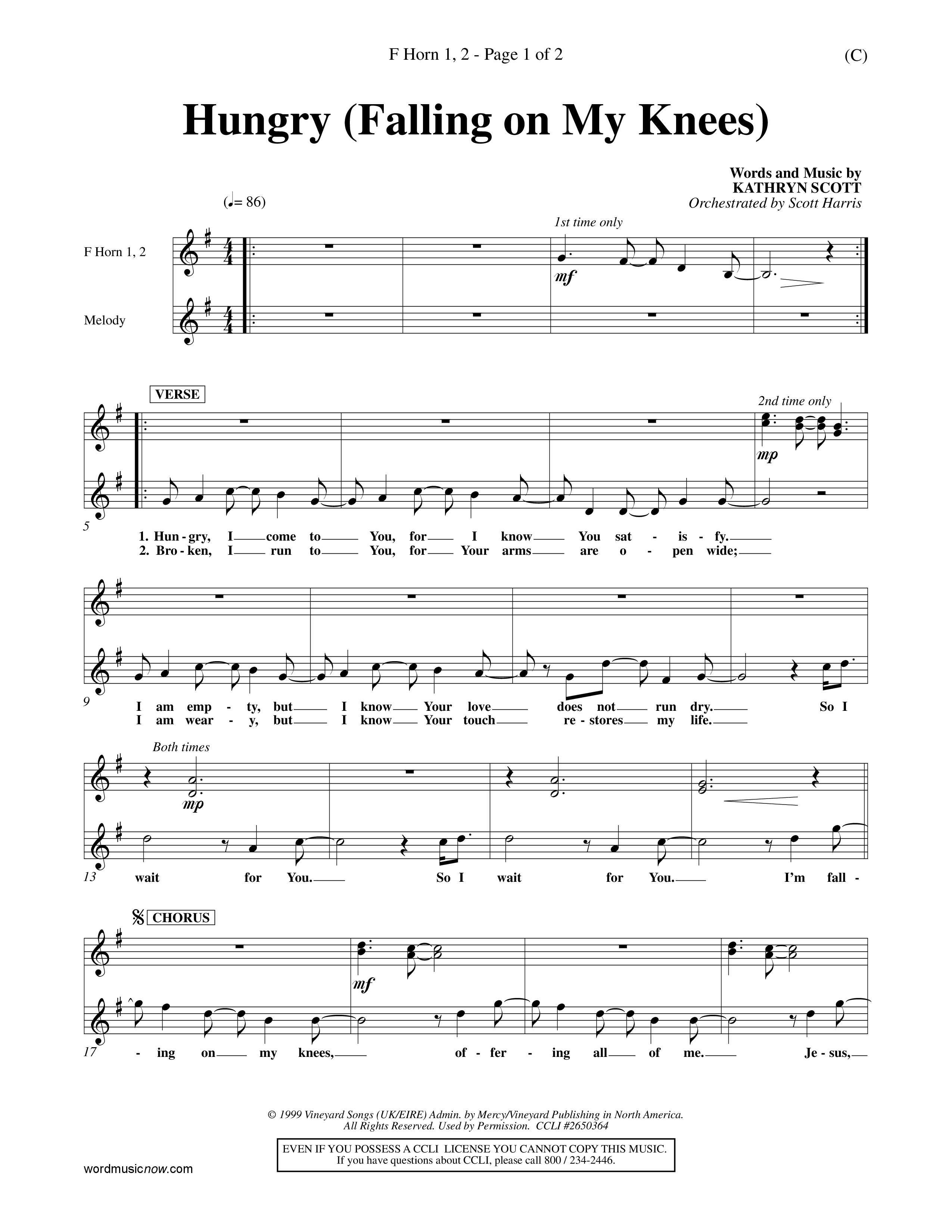Hungry (Falling On My Knees) (Choral Anthem SATB) French Horn (Word Music Choral / Orch. Scott Harris)