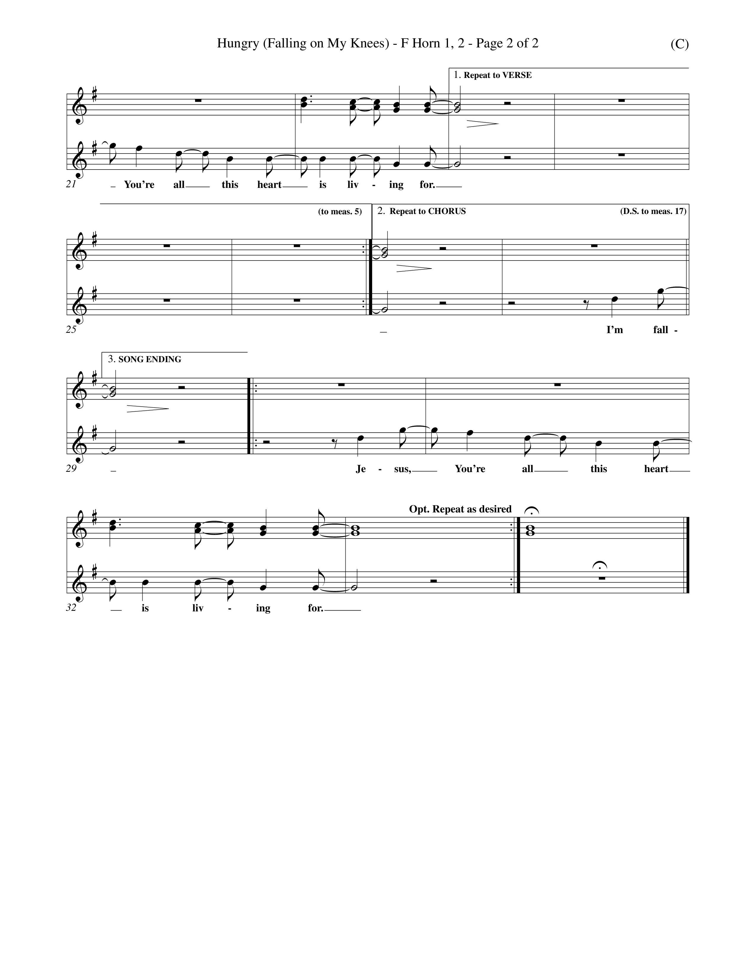 Hungry (Falling On My Knees) (Choral Anthem SATB) French Horn (Word Music Choral / Orch. Scott Harris)
