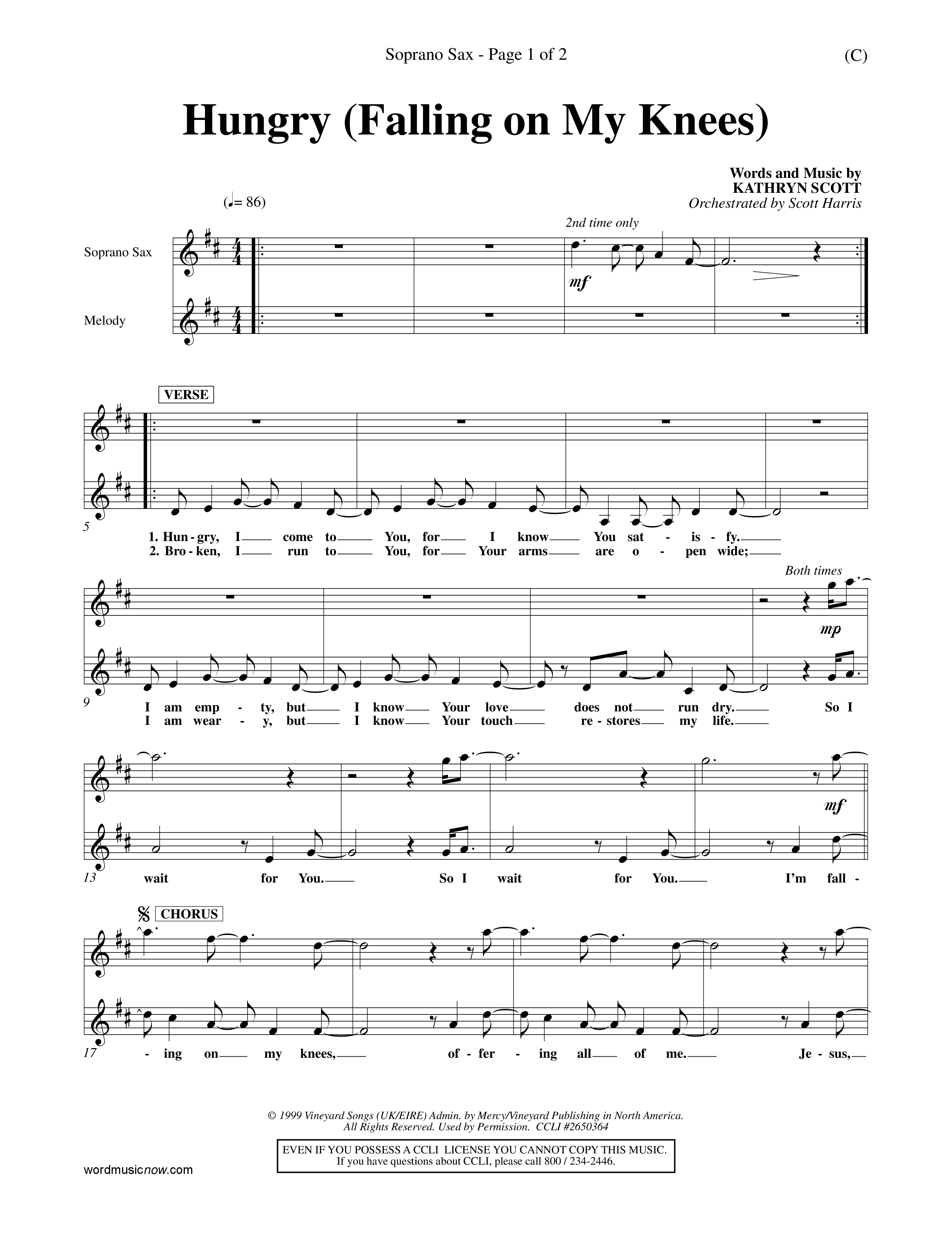 Hungry (Falling On My Knees) (Choral Anthem SATB) Saxophone (Word Music Choral / Orch. Scott Harris)
