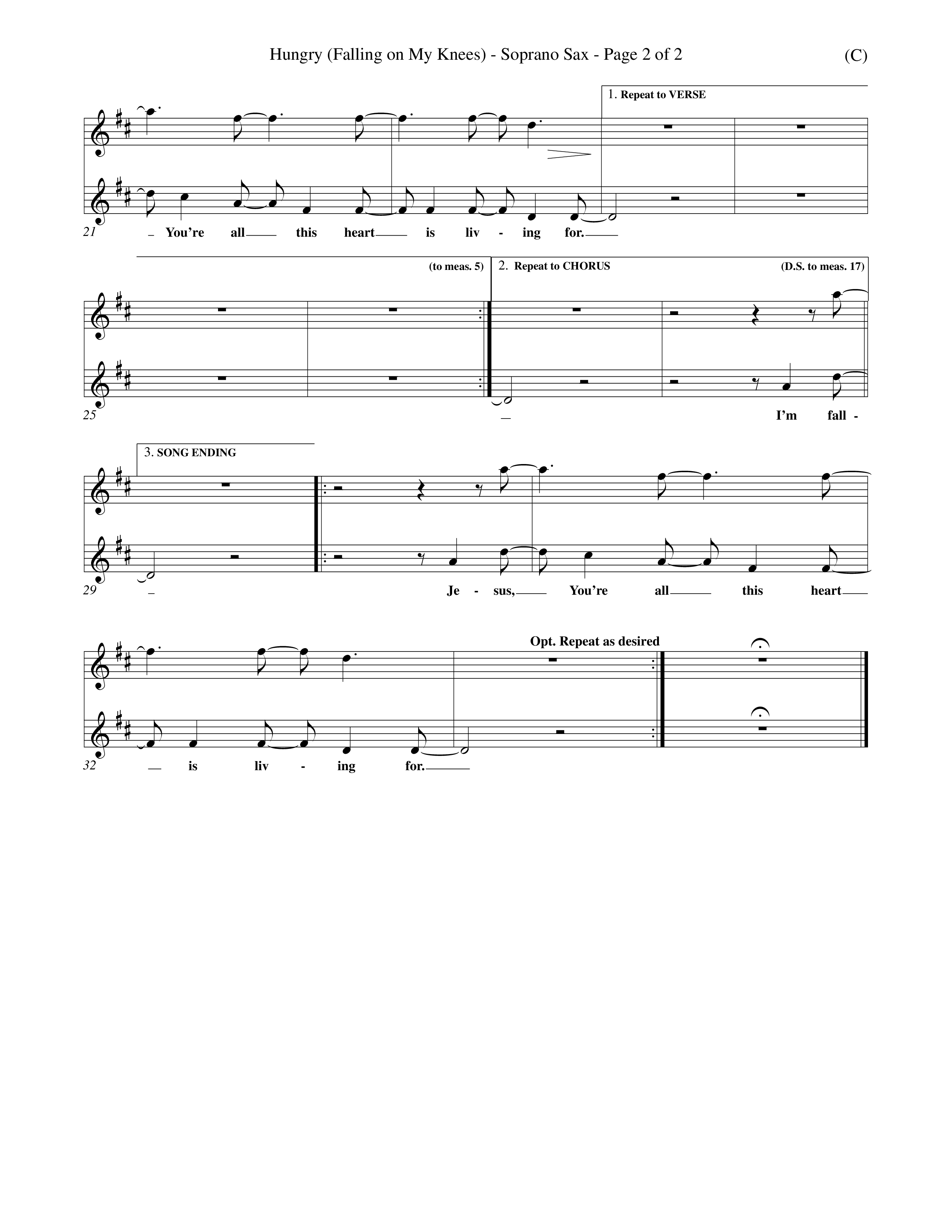 Hungry (Falling On My Knees) (Choral Anthem SATB) Saxophone (Word Music Choral / Orch. Scott Harris)