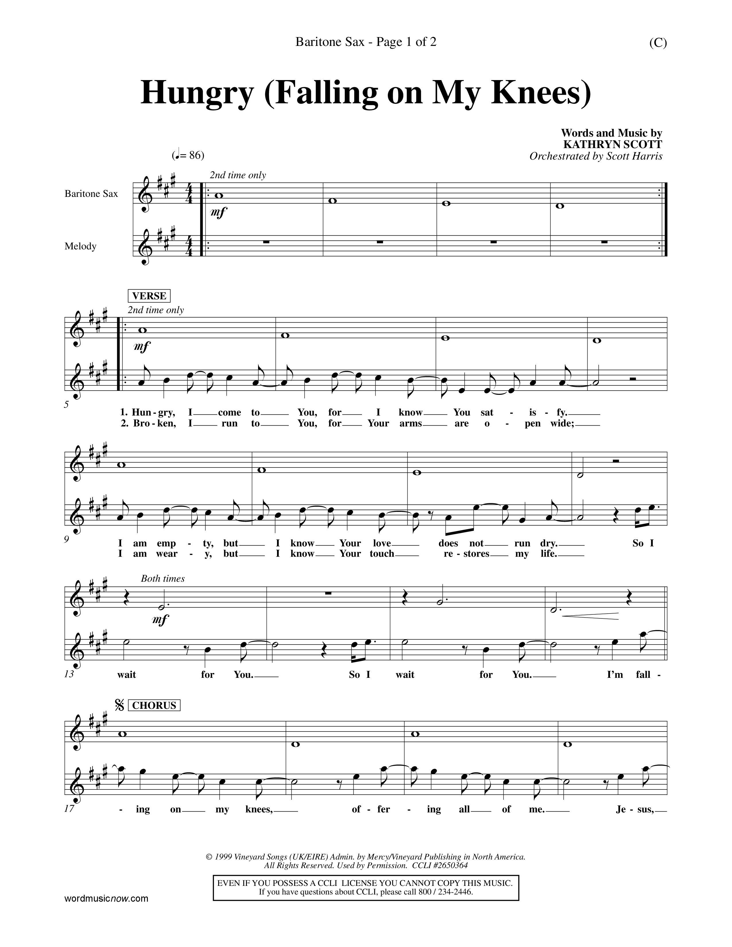 Hungry (Falling On My Knees) (Choral Anthem SATB) Saxophone (Word Music Choral / Orch. Scott Harris)