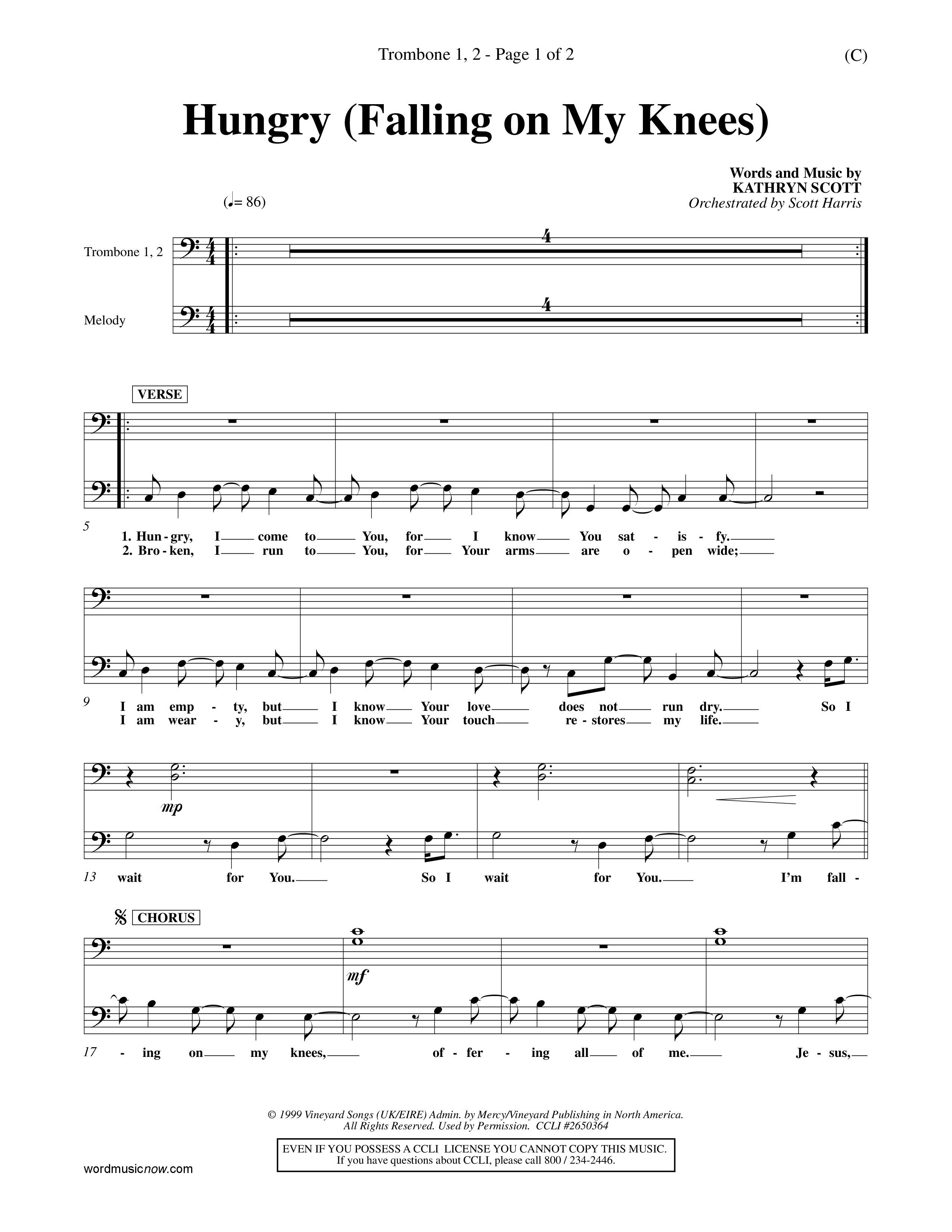 Hungry (Falling On My Knees) (Choral Anthem SATB) Trombone 1/2 (Word Music Choral / Orch. Scott Harris)