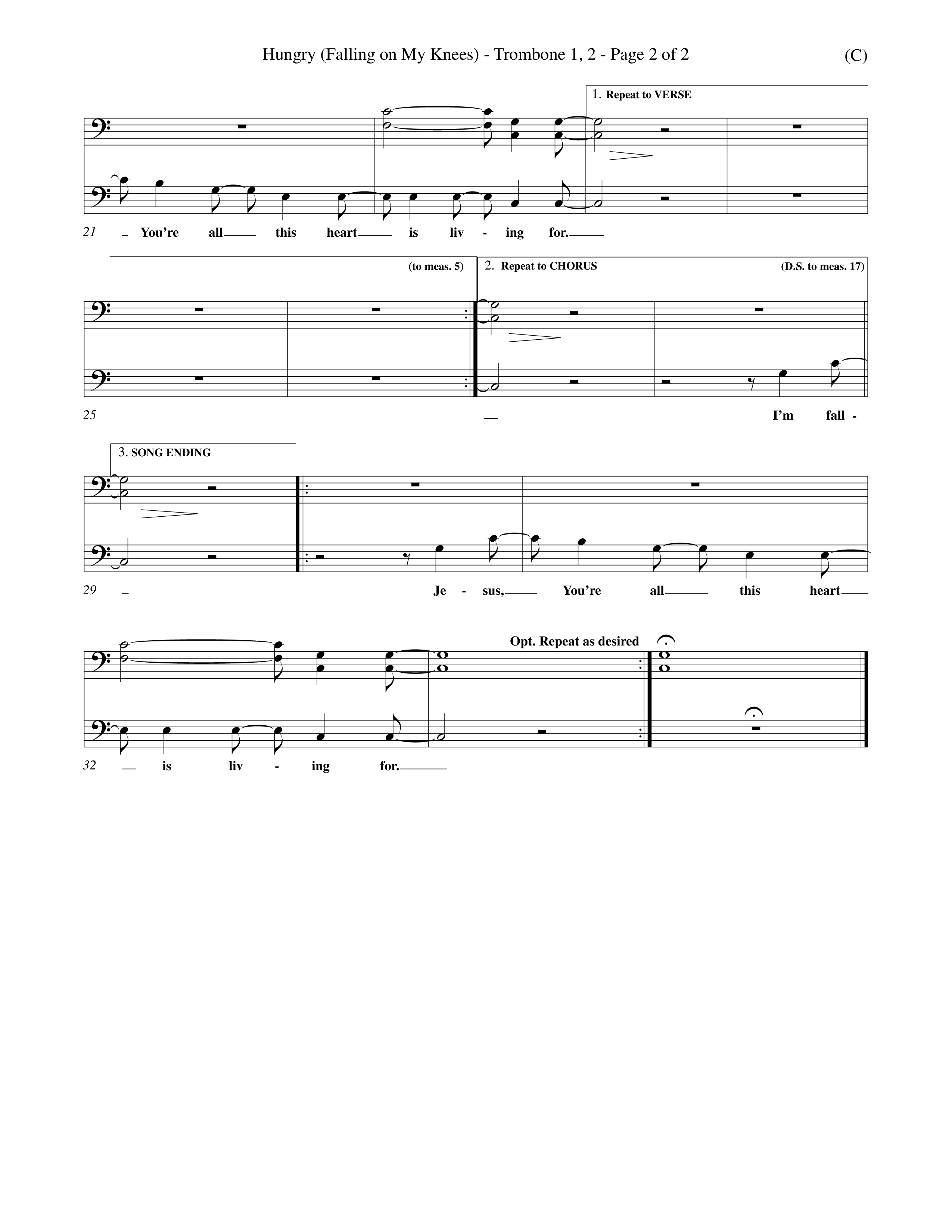 Hungry (Falling On My Knees) (Choral Anthem SATB) Trombone 1/2 (Word Music Choral / Orch. Scott Harris)