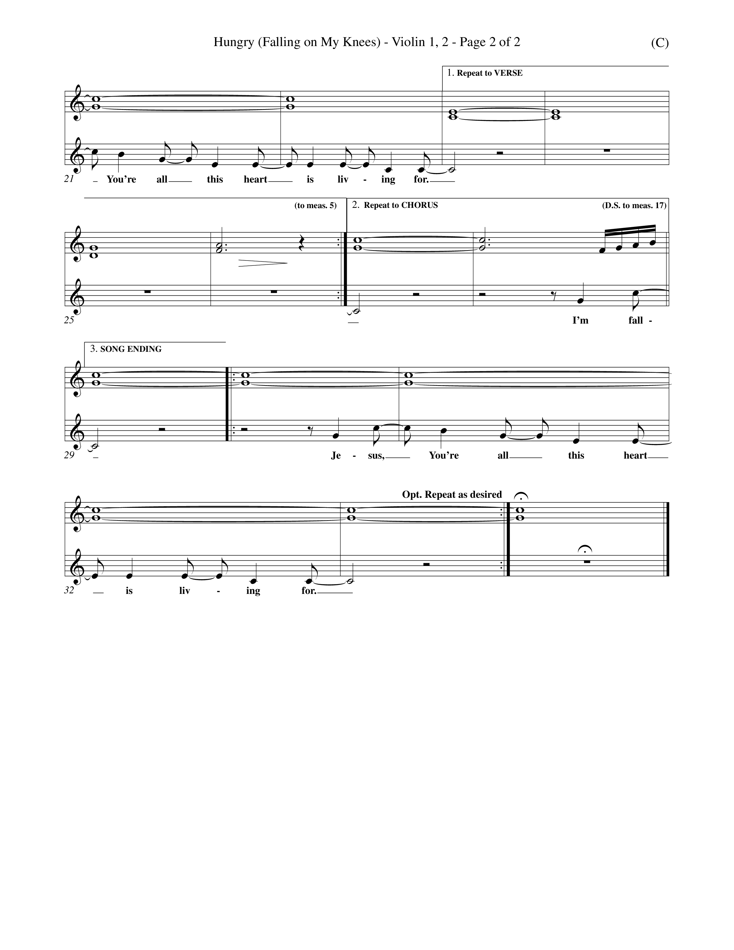 Hungry (Falling On My Knees) (Choral Anthem SATB) Violin 1/2 (Word Music Choral / Orch. Scott Harris)