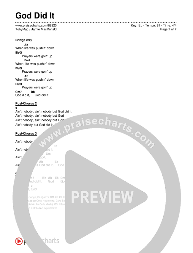 God Did It Chords & Lyrics (TobyMac / Jamie MacDonald)