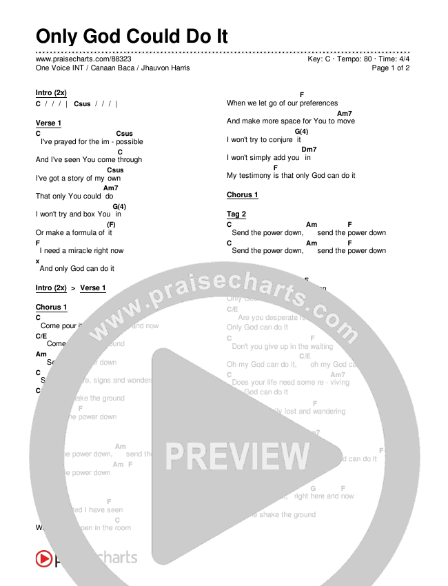 Only God Could Do It Chords & Lyrics (One Voice INT / Canaan Baca / Jhauvon Harris)