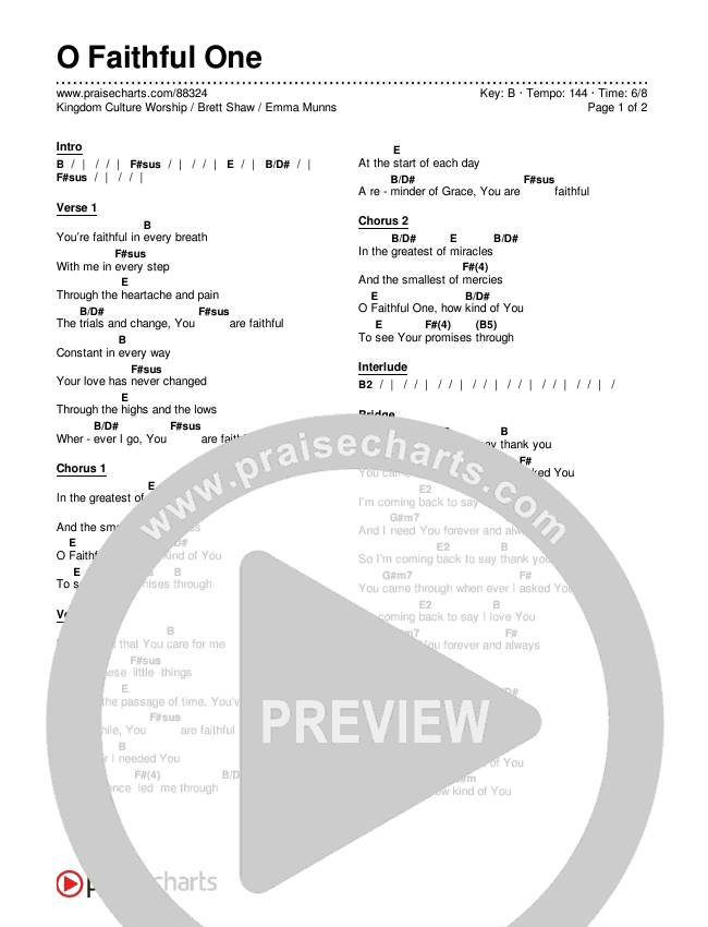 O Faithful One Chords & Lyrics (Kingdom Culture Worship / Brett Shaw / Emma Munns)
