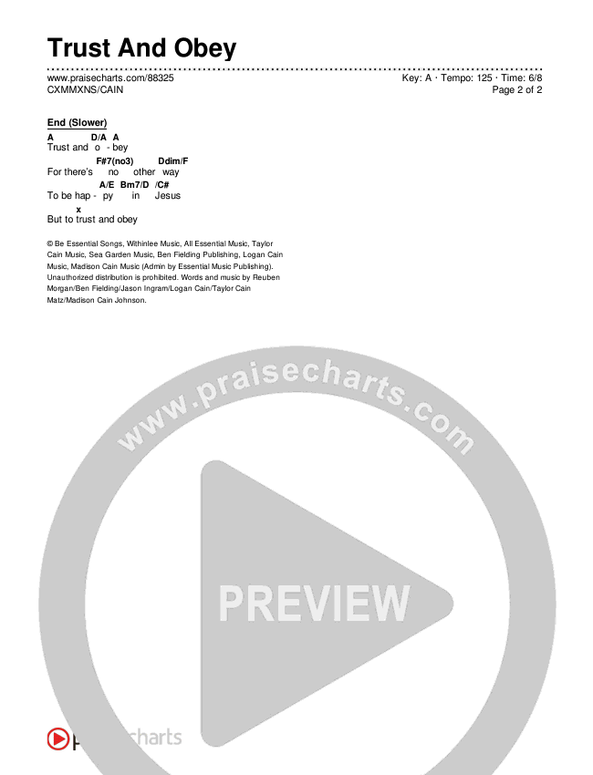 Trust And Obey Chords & Lyrics (CXMMXNS / CAIN)