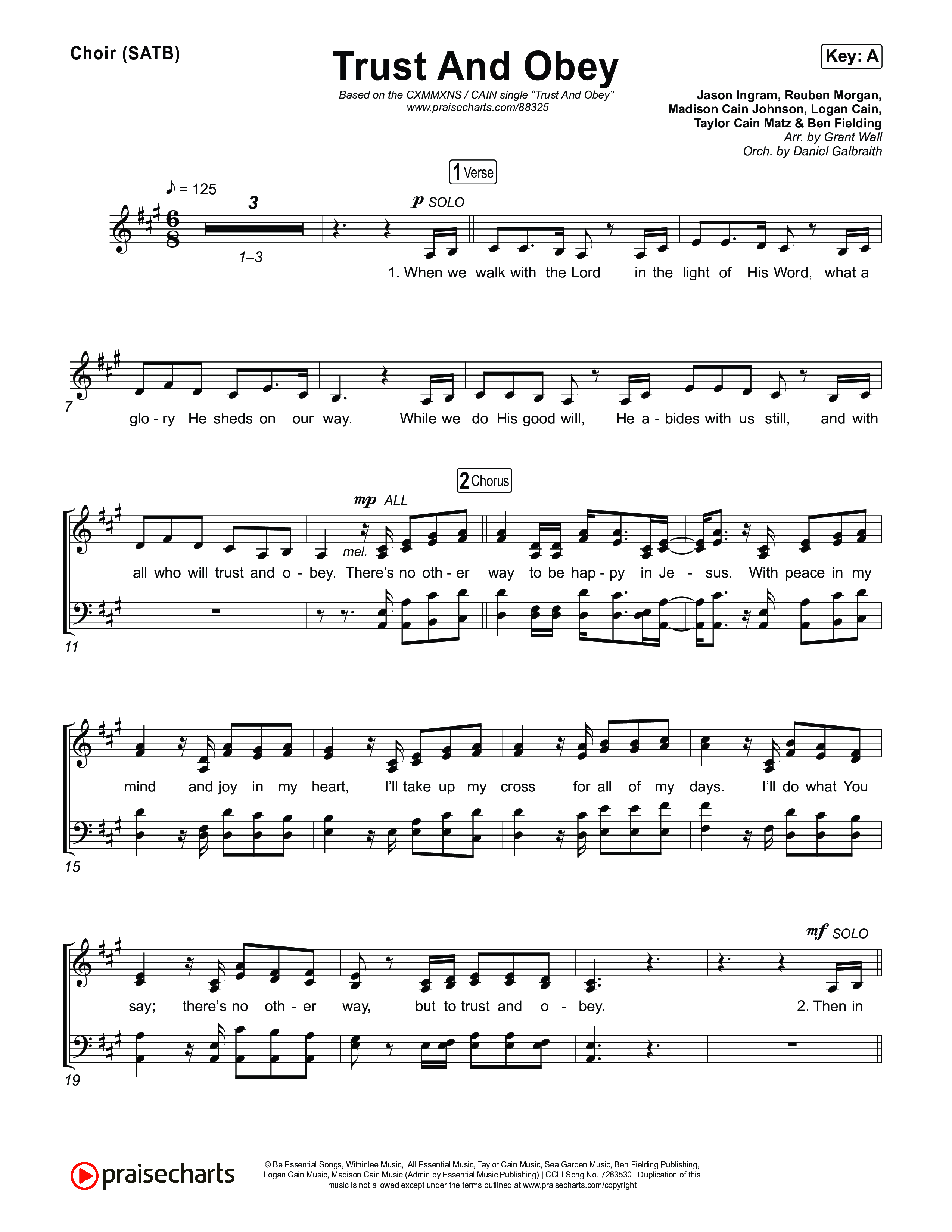 Trust And Obey Choir Sheet (SATB) (CXMMXNS / CAIN)