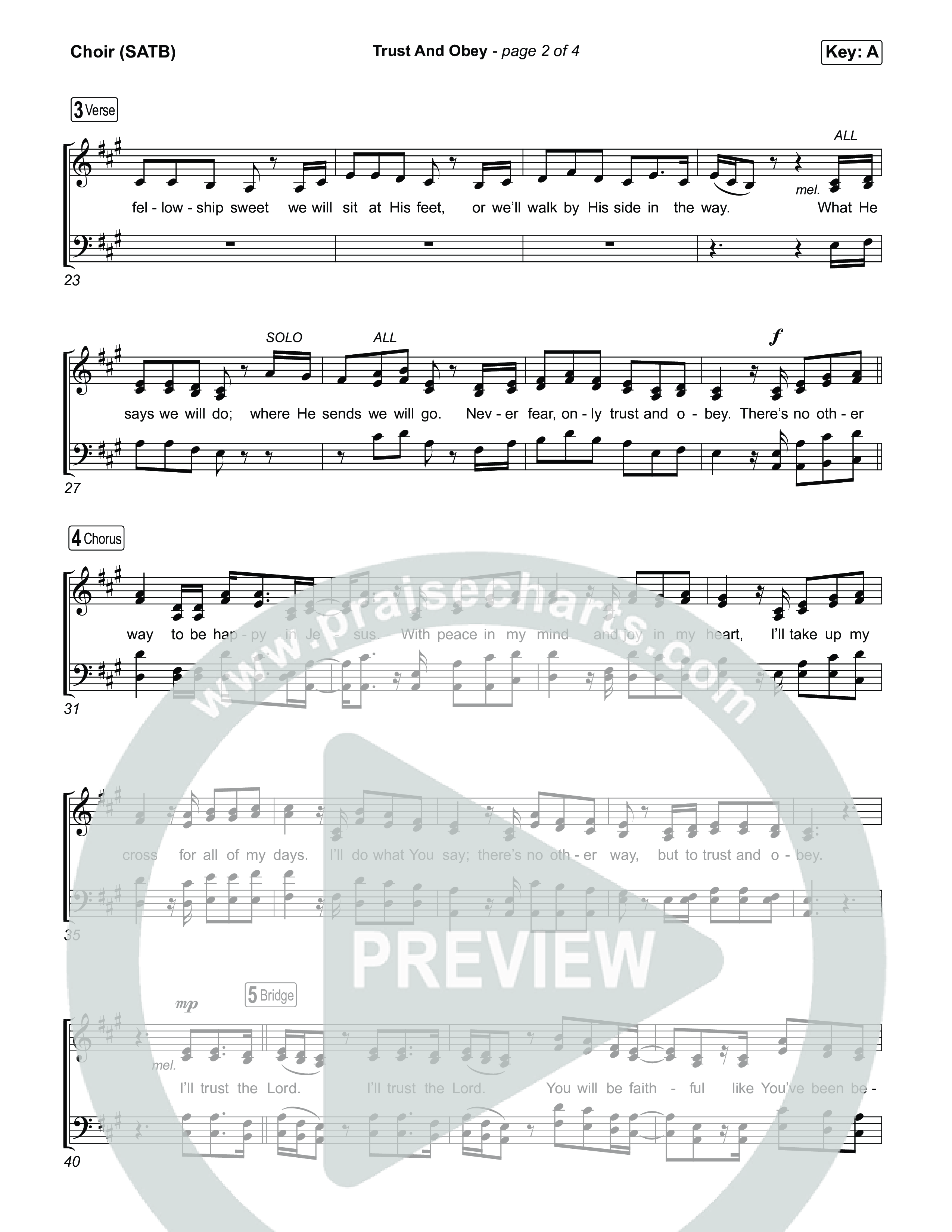 Trust And Obey Choir Sheet (SATB) (CXMMXNS / CAIN)