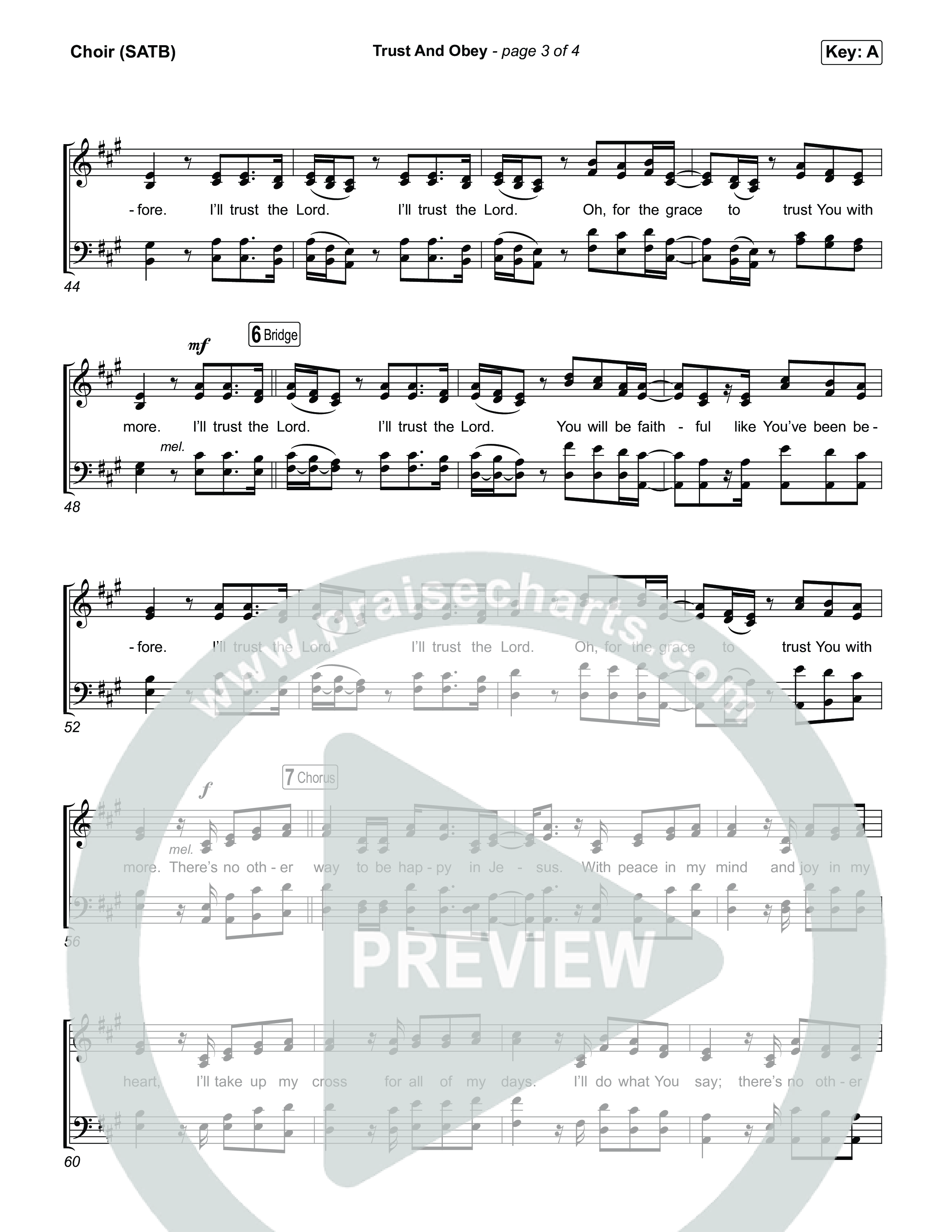 Trust And Obey Choir Sheet (SATB) (CXMMXNS / CAIN)