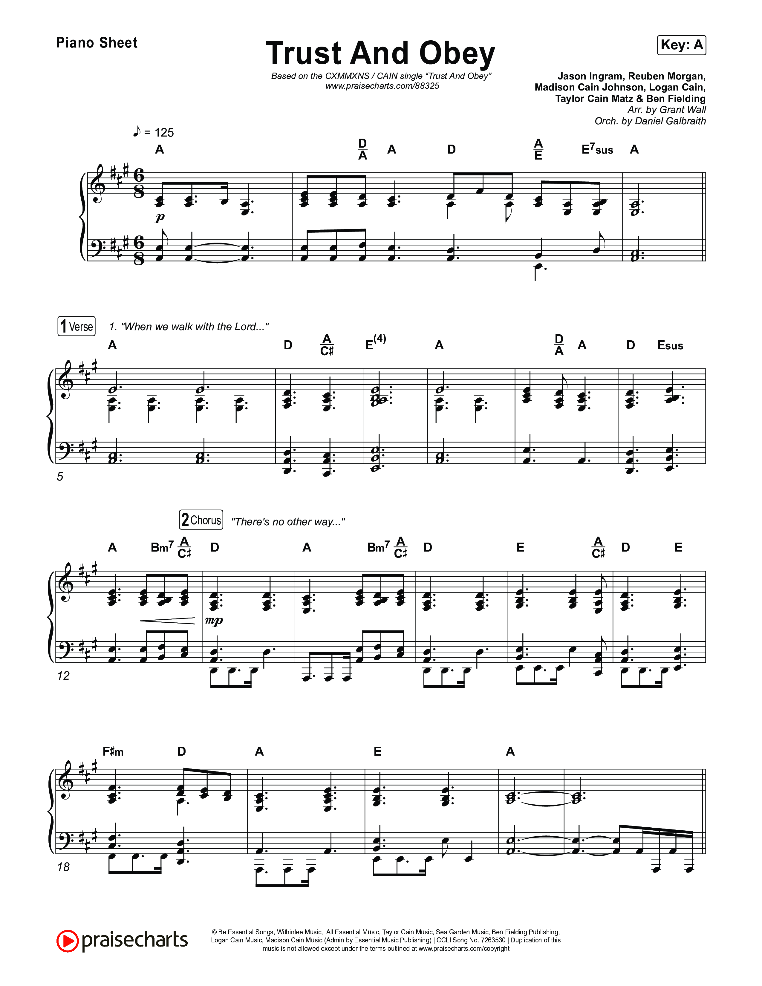 Trust And Obey Piano Sheet (CXMMXNS / CAIN)