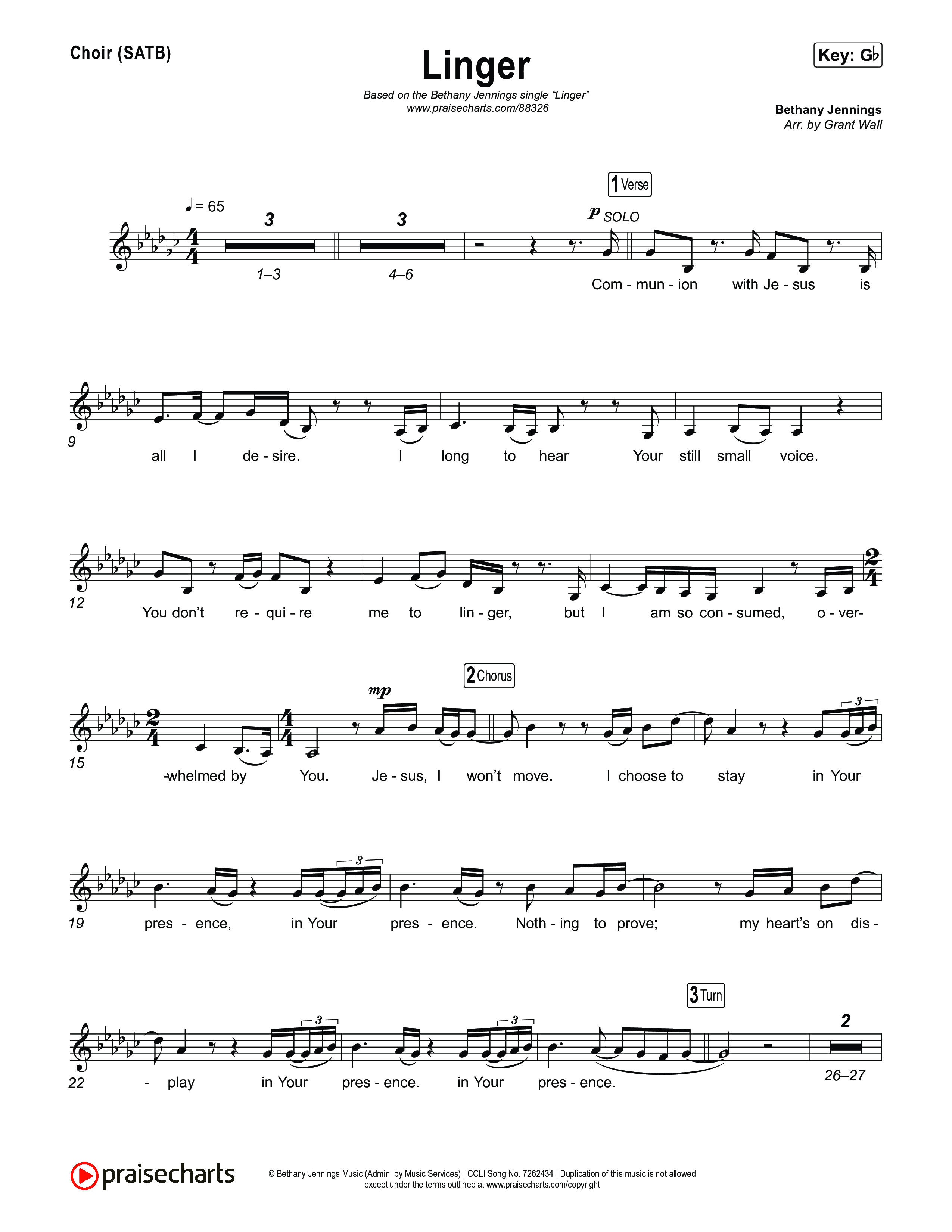 Linger Choir Sheet (SATB) (Bethany Jennings)